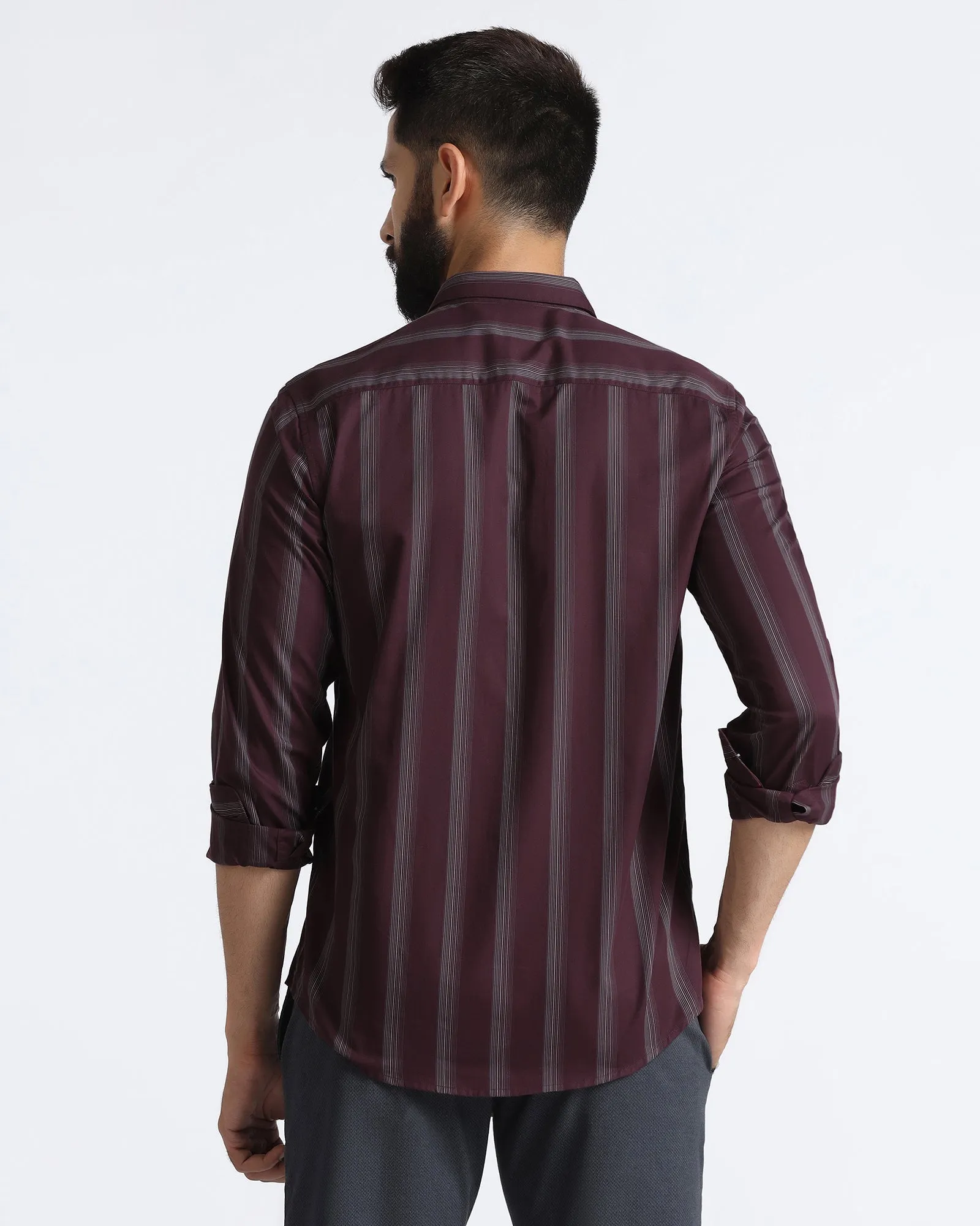 Cherry Lacquer Stripe Shirt - Enno Bold Statement All Day Comfort Tech