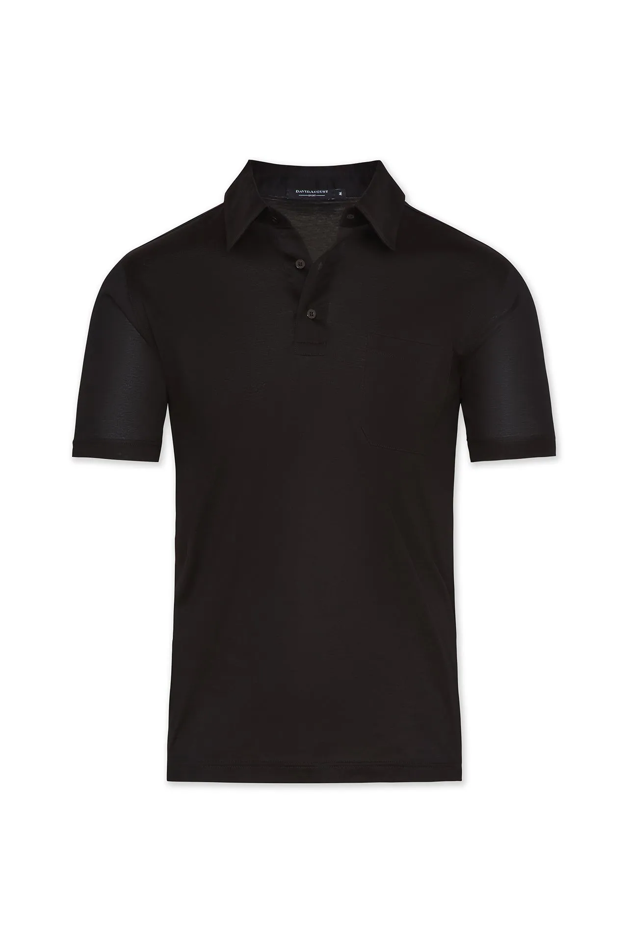 David August Mercerized Cotton Polo Black Relaxed Top Comfy Look