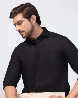 Linen Casual Black Solid Shirt - Salmon Wardrobe Staple