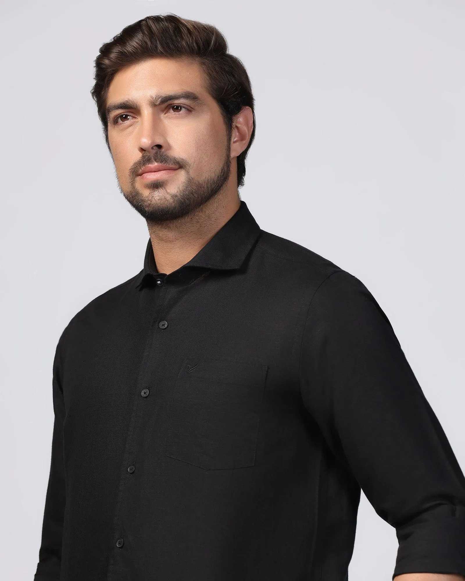 Linen Casual Black Solid Shirt - Salmon Formal Elegance Festival Fashion
