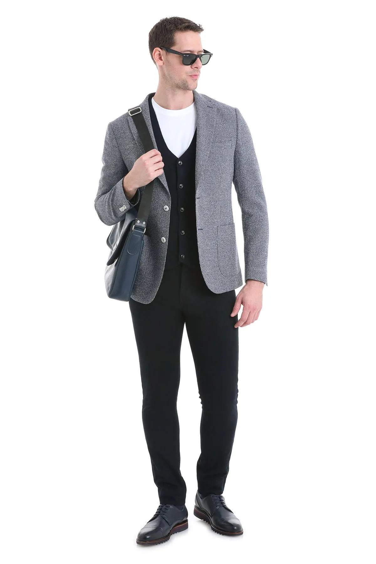 Slim Fit Styles Convertible Silhouette Slim Fit Notch Lapel 100% Wool Navy Classic Blazer