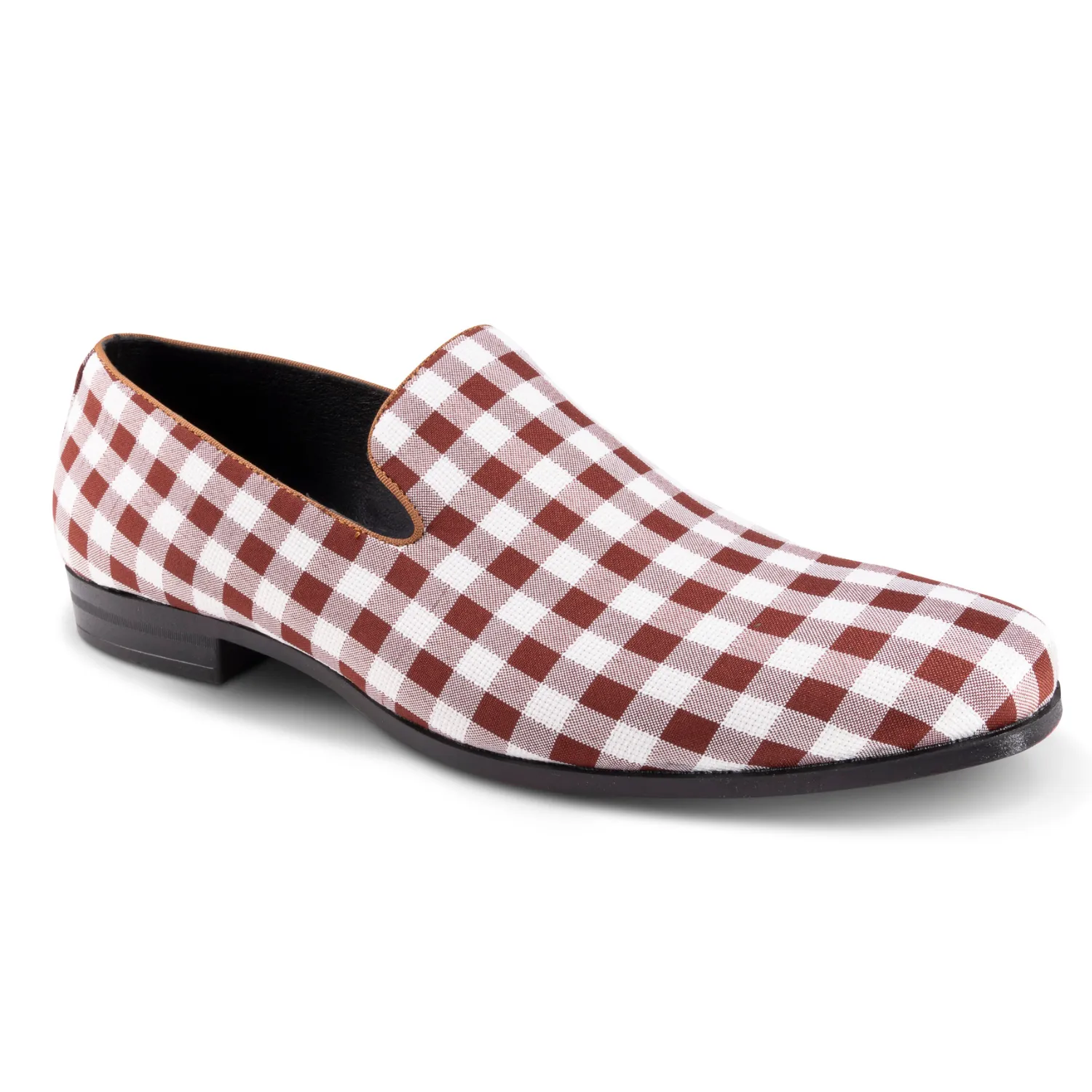 Sole Power Calico Collection: Montique Brick Red Checkered Loafer Fashion Shoes S2362