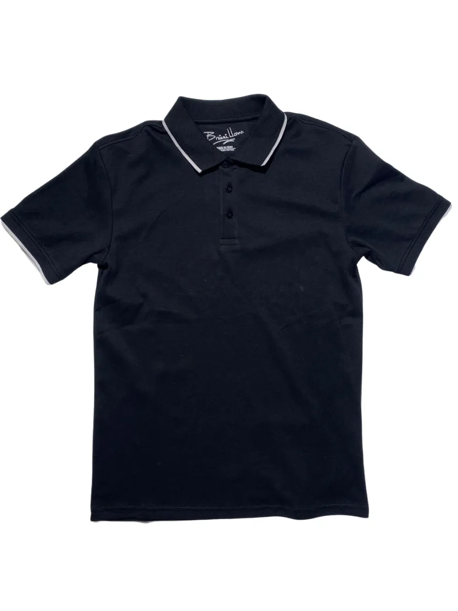 Micro Perforated Fabric Briani Uomo Mens Black 100% Pima Cotton Short Sleeve Polo Casual Shirt