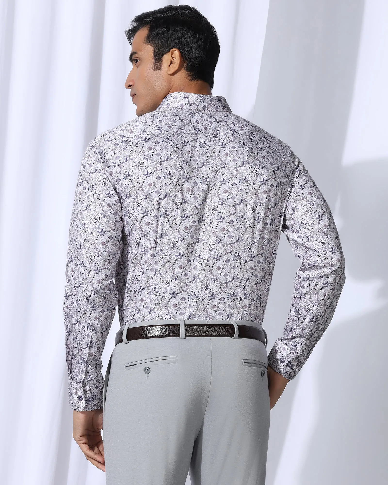 Formal Plum Printed Shirt - Shion Odor Resistant Casual Friday