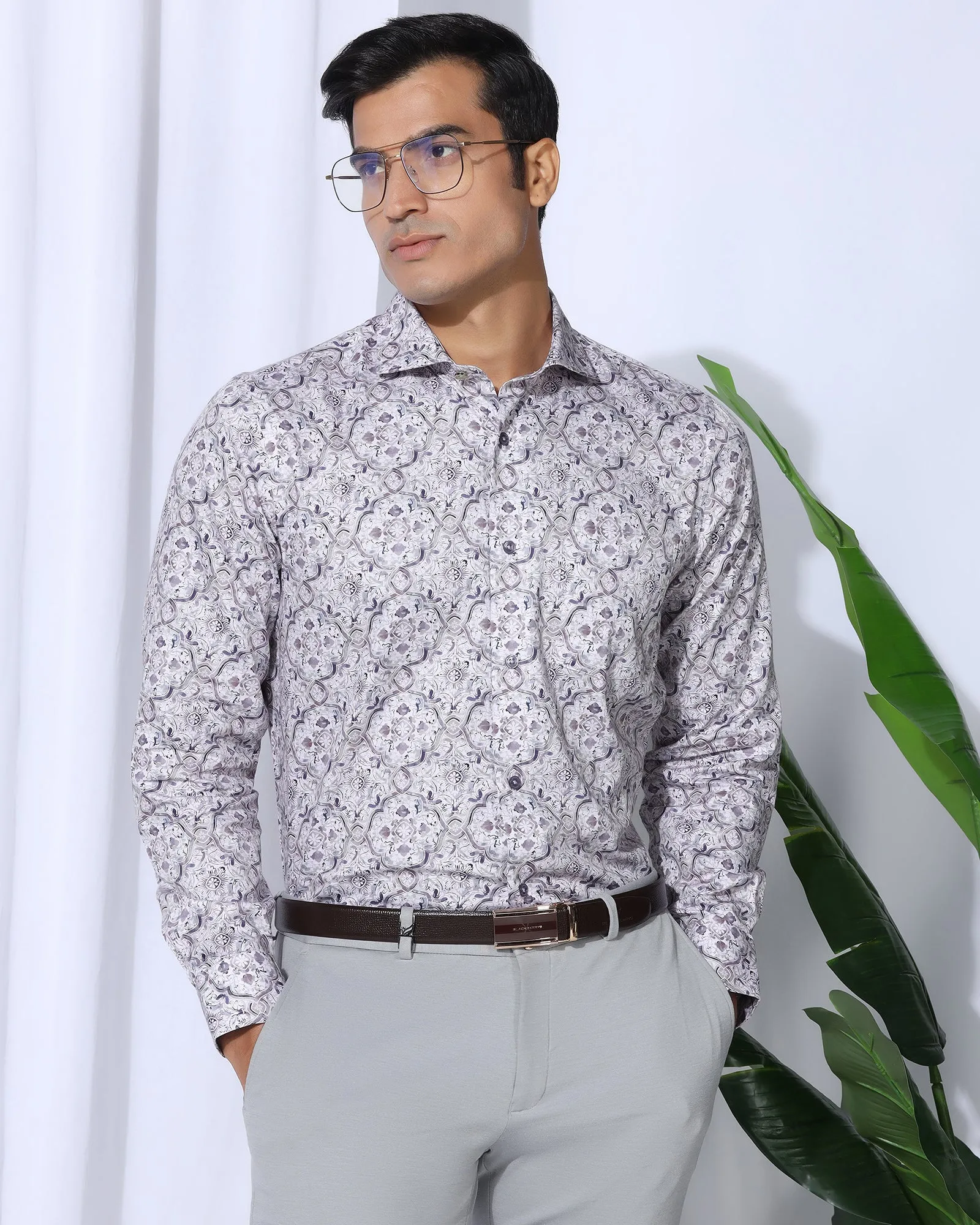 Formal Plum Printed Shirt - Shion Non-irritating