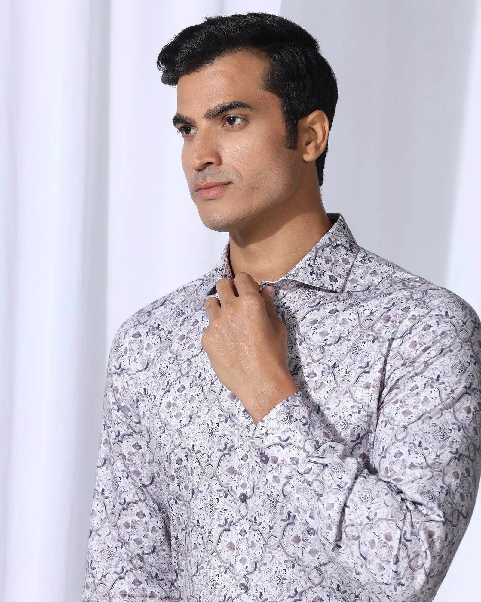 Anti Static Fabric Formal Plum Printed Shirt - Shion