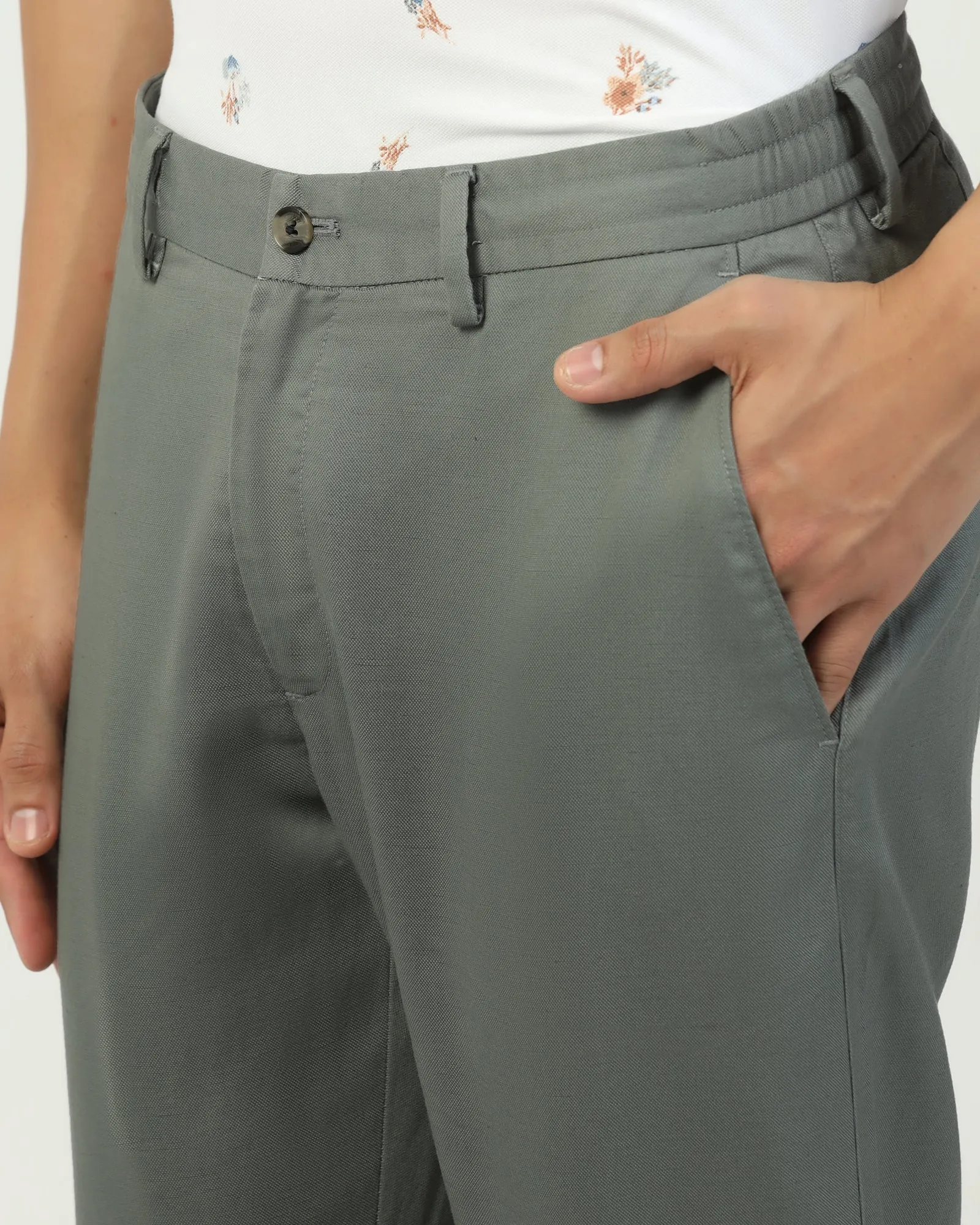 Linen Slim Comfort B-95 Casual Light Olive Solid Khakis - Edwin AntibacterialCoating Effortless Style