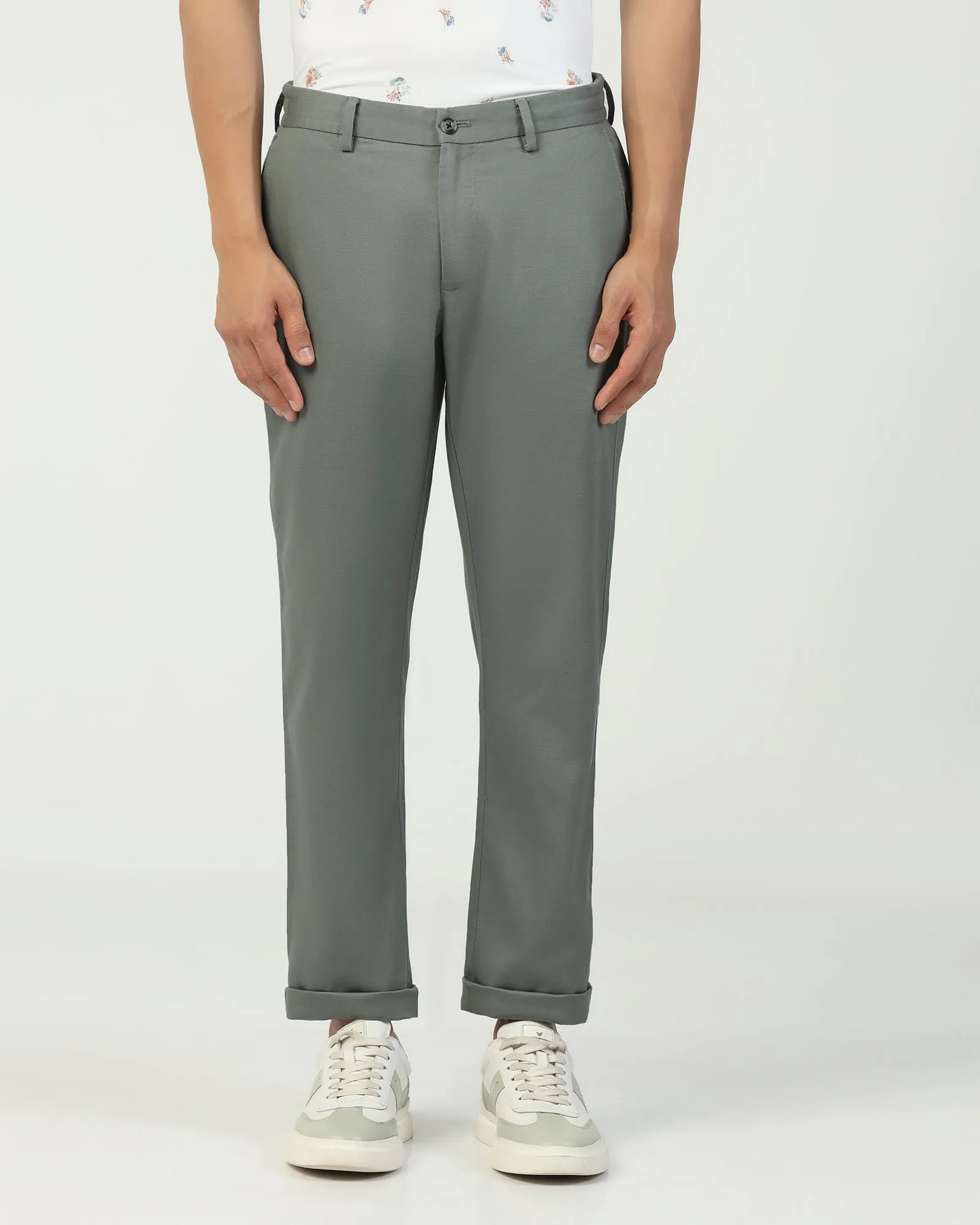 Linen Slim Comfort B-95 Casual Light Olive Solid Khakis - Edwin AntiStaticLining