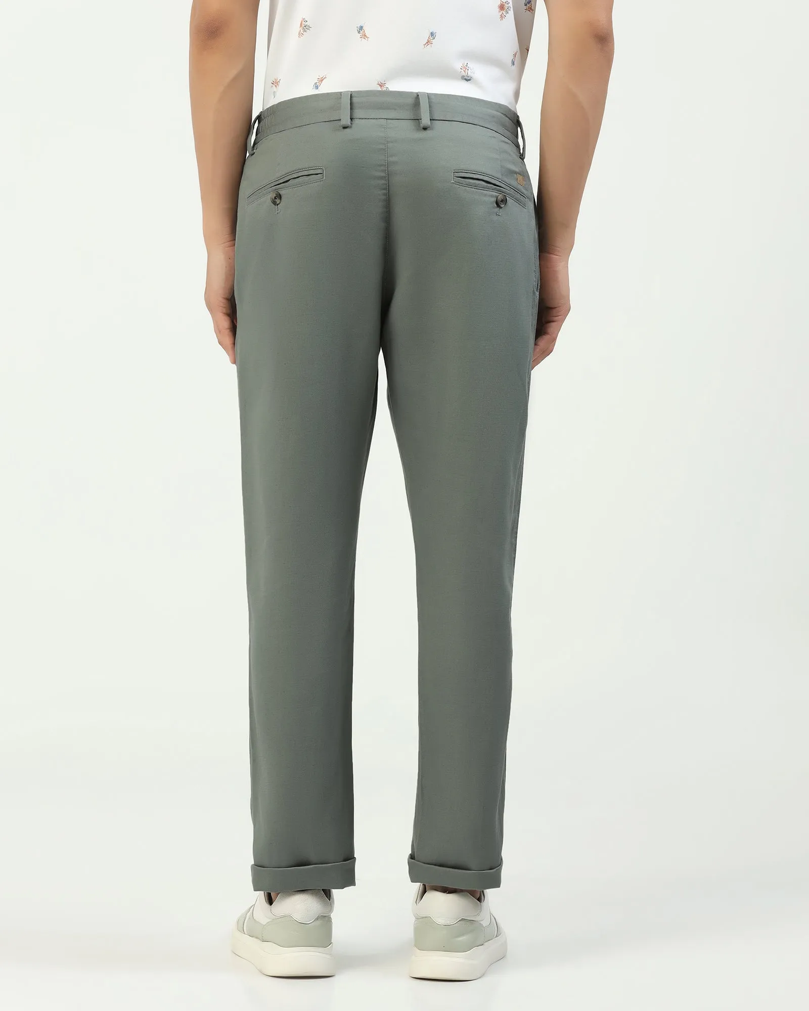 Street Active Linen Slim Comfort B-95 Casual Light Olive Solid Khakis - Edwin