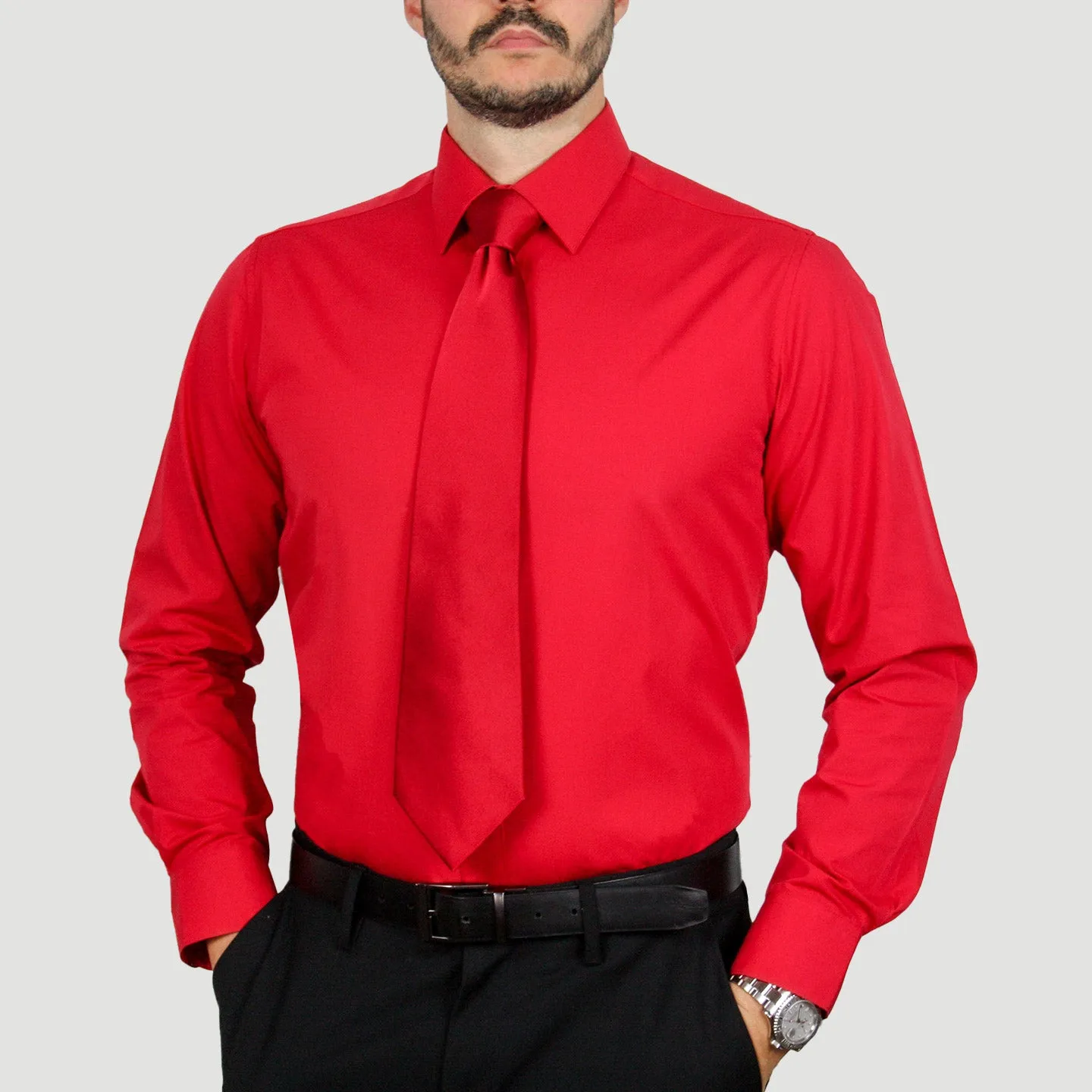 ARTURO Modern Fit Long Sleeve Red Dress Shirt (4X to 6X) Pocket Detailing