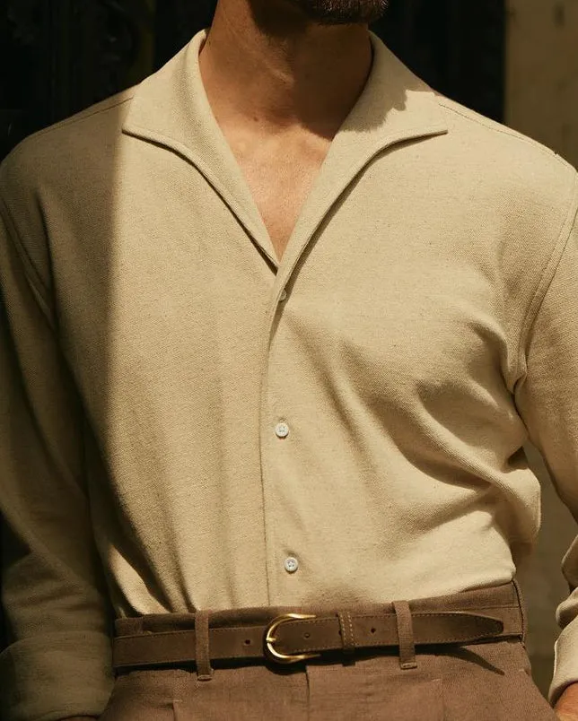 Heather Cream Linen Cotton Polo Tailored Comfort Durable Double Stitching