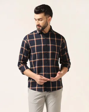 Linen Casual Navy Check Shirt - Albert Matte Finish