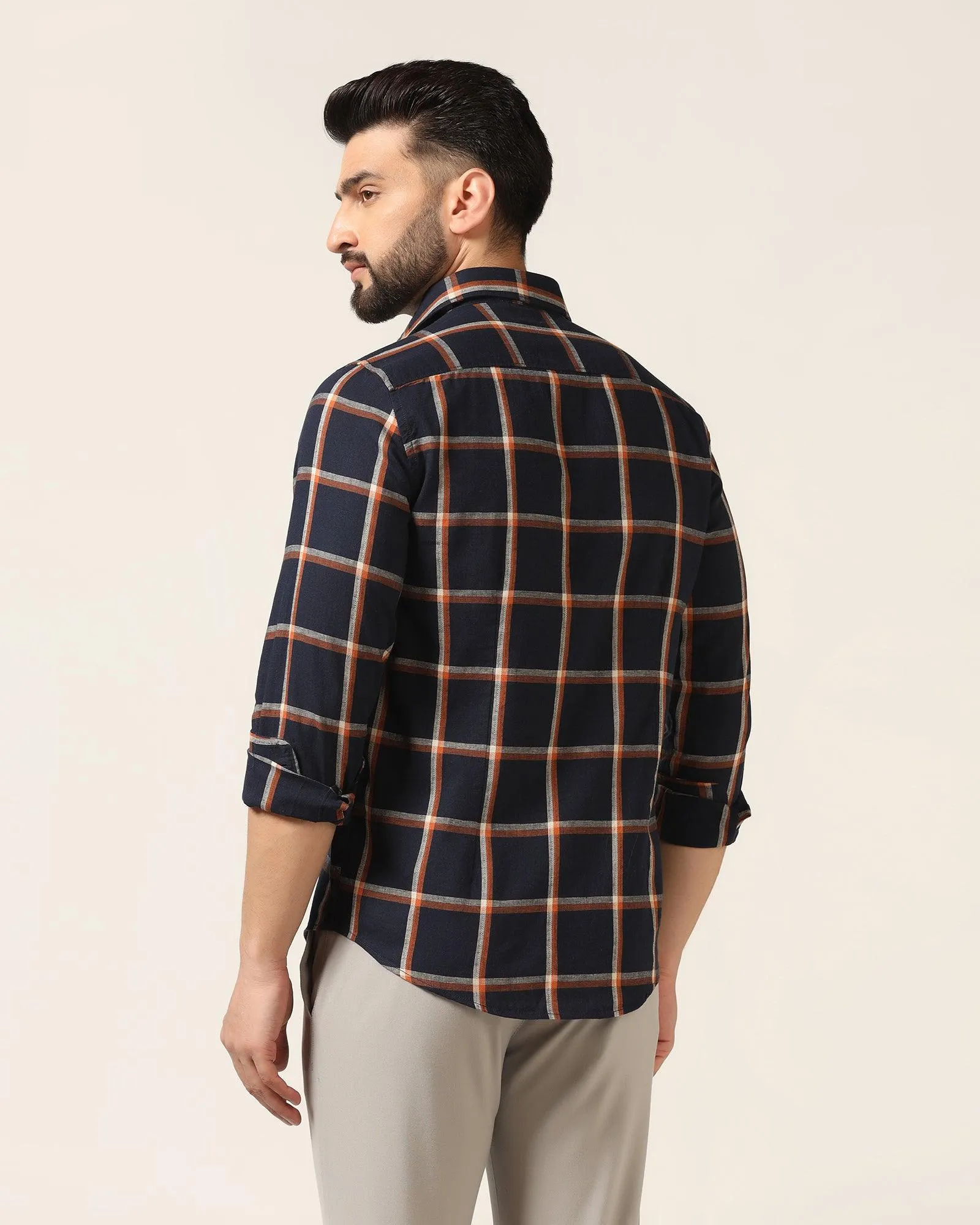 Linen Casual Navy Check Shirt - Albert Lakeside Relaxation All-day Comfort