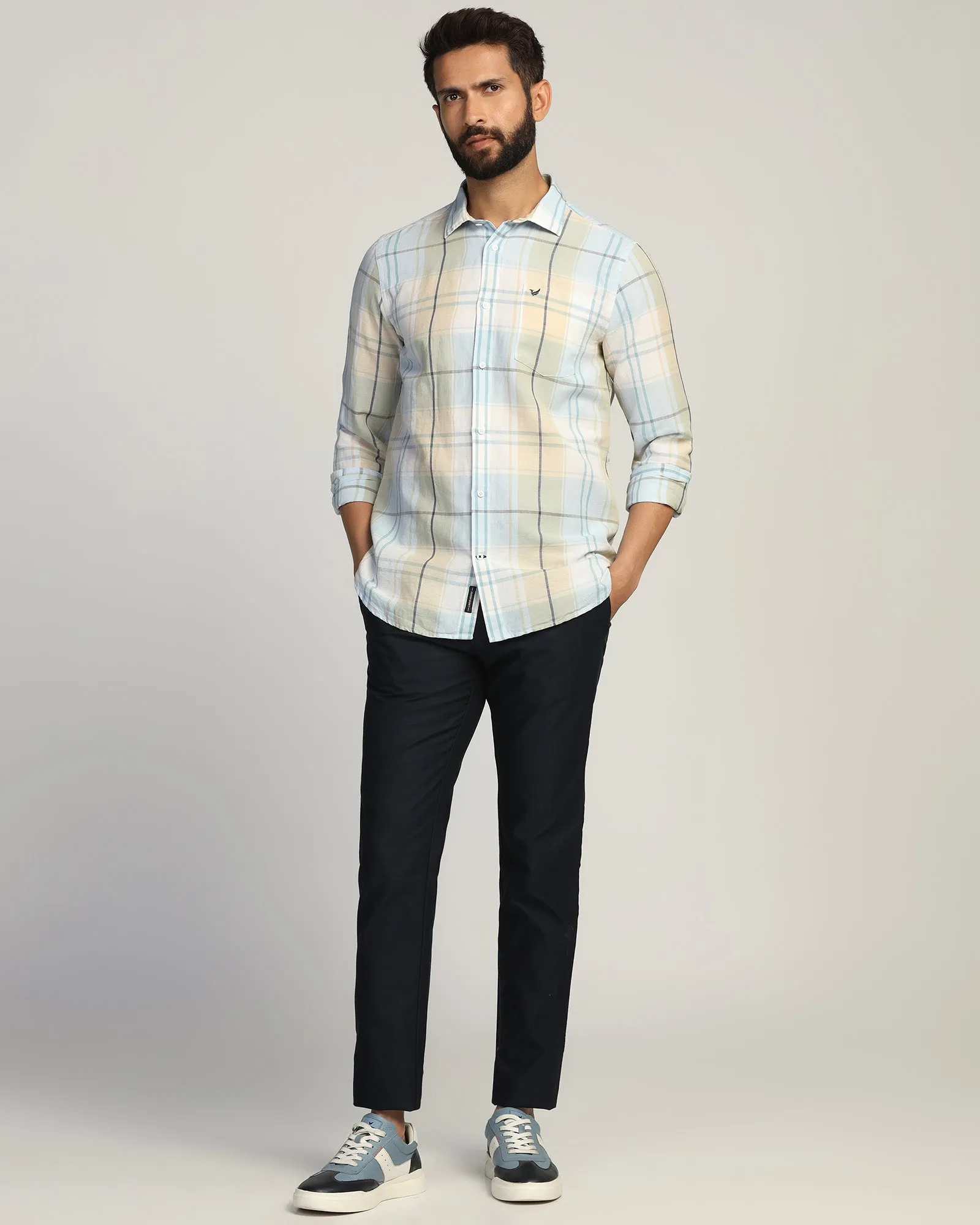 Linen Casual Yellow Check Shirt - Walken Neutral Tone