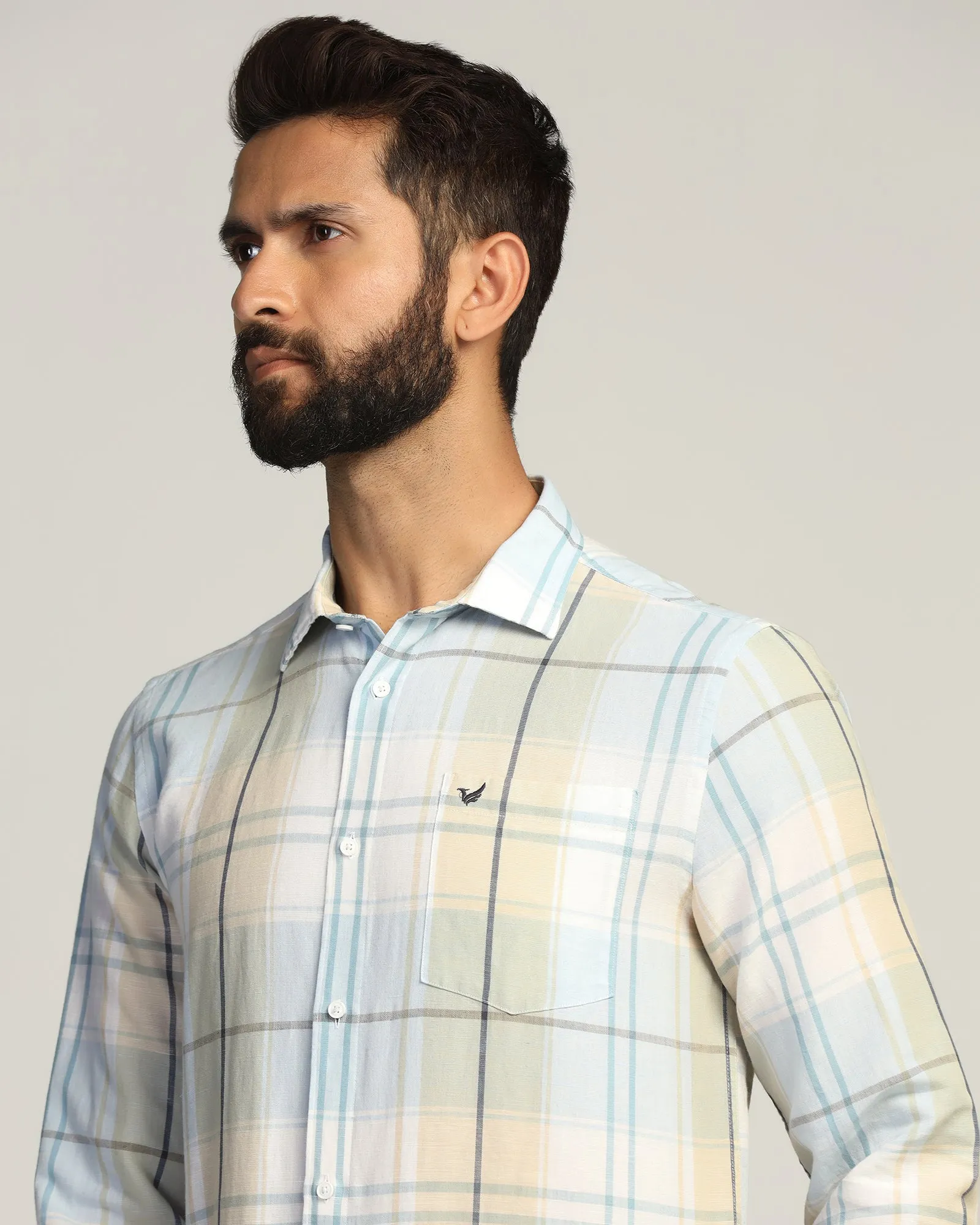 Edgy Design All Purpose Weave Design Linen Casual Yellow Check Shirt - Walken