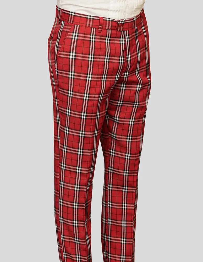 LightweightComfort Relax Fit Design RED PLAID SLIM FIT DRESS PANTS