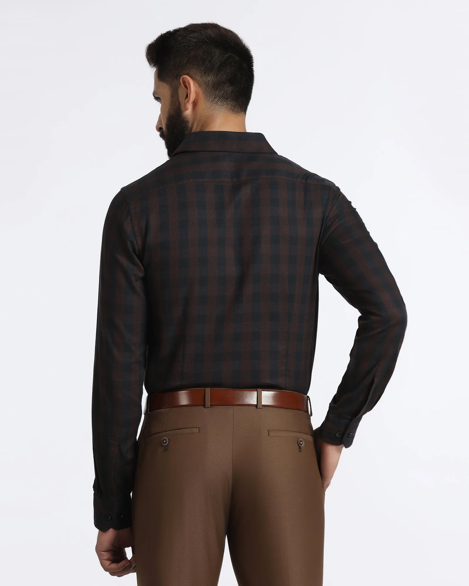 Pastel Shade Contemporary Look Chocolate Sauce Check Shirt - Reflex