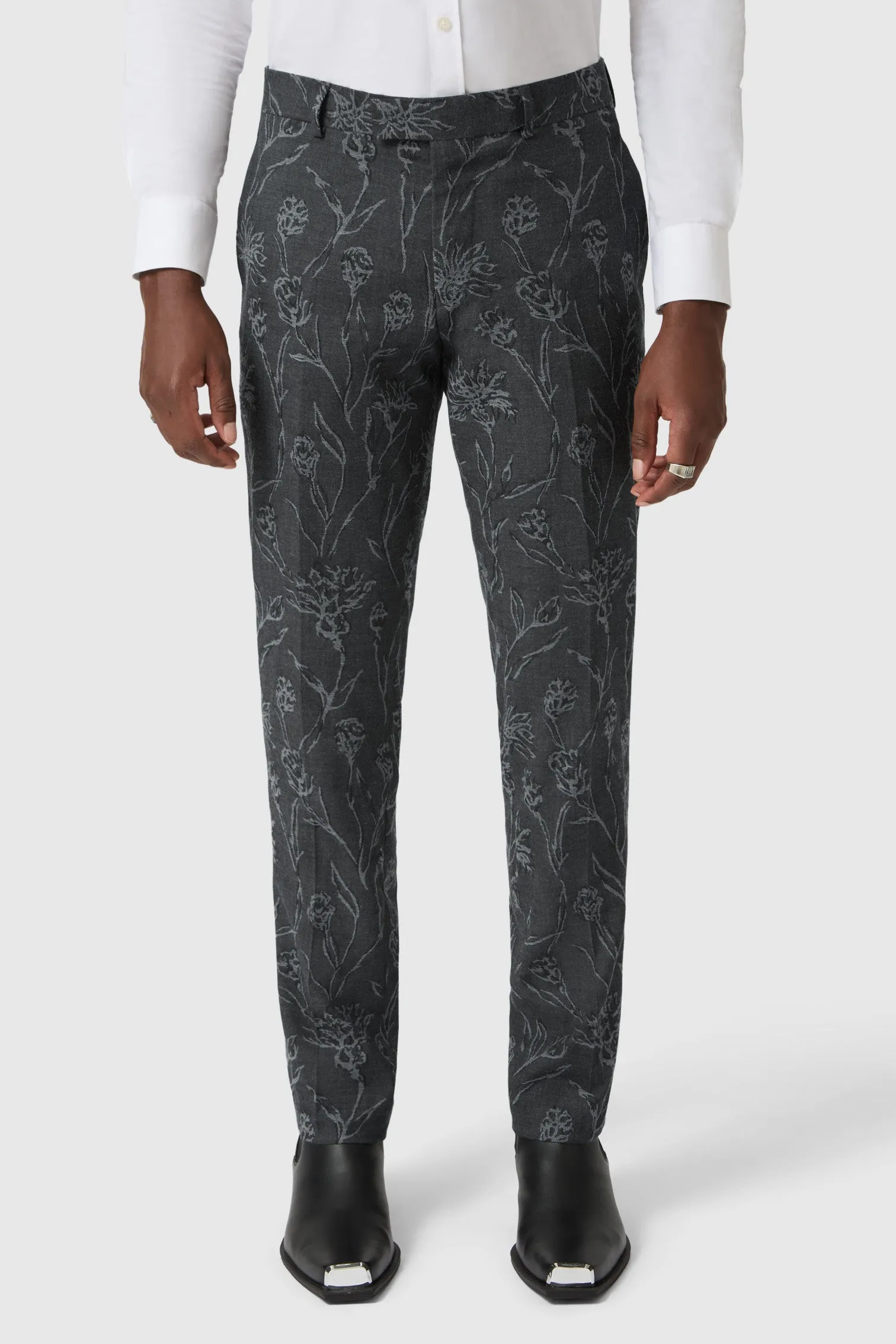 Faith Core SoftTouch Jakar Slim Fit Black Floral Jacquard Suit Trousers