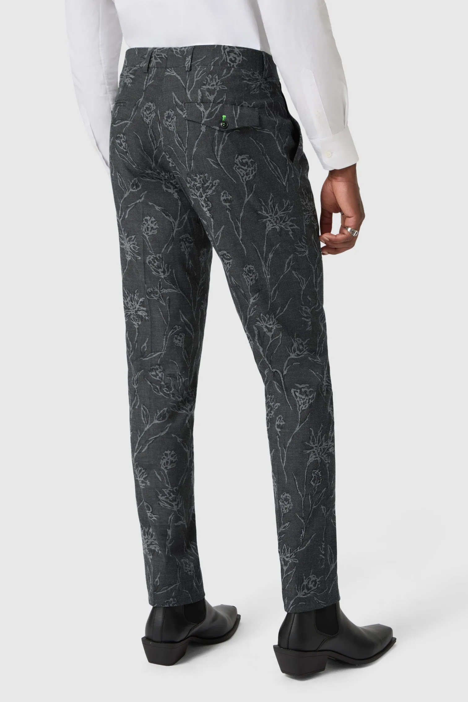 EasyAdjustment Jakar Slim Fit Black Floral Jacquard Suit Trousers