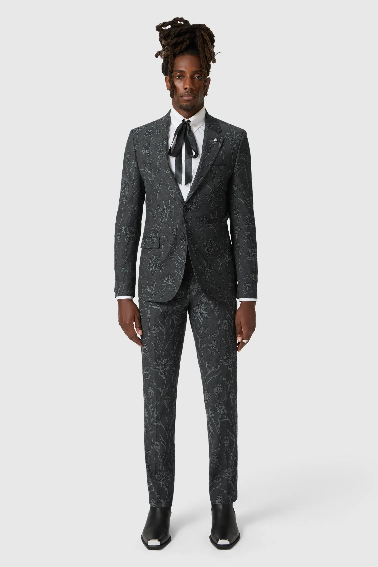 Breezy Comfort Spring Glow Jakar Slim Fit Black Floral Jacquard Suit Trousers