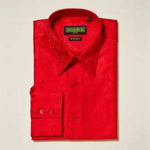 Inserch Long Sleeve Paisley Jacquard Shirt LS005-30 Red Suburb Ease Spirit Glow