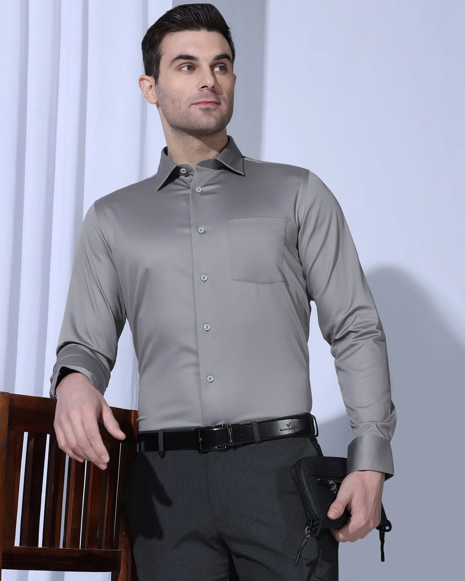 Moisture Wicking Layer Non Iron Formal Grey Solid Shirt - Georgia