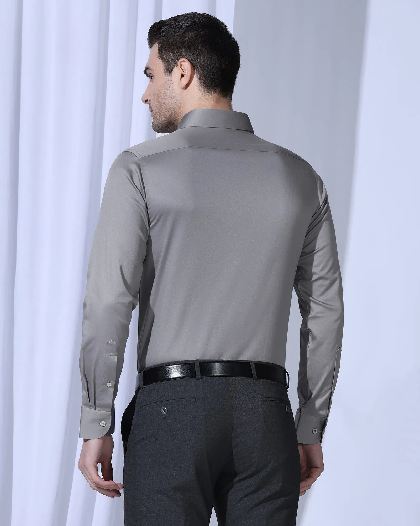 Odor Control Technology Laser Cut Edge Detail Non Iron Formal Grey Solid Shirt - Georgia