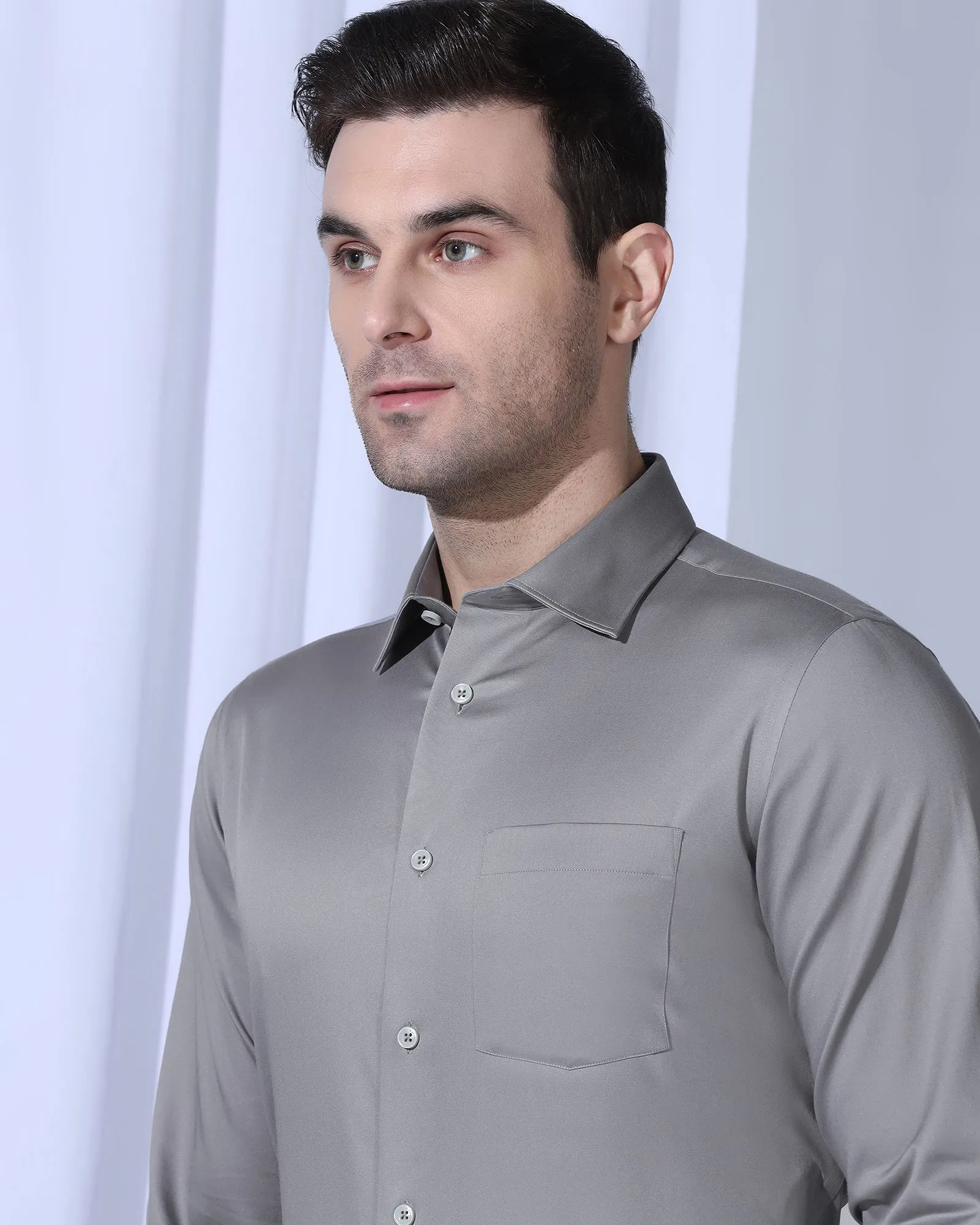 Non Iron Formal Grey Solid Shirt - Georgia Cuffed hem