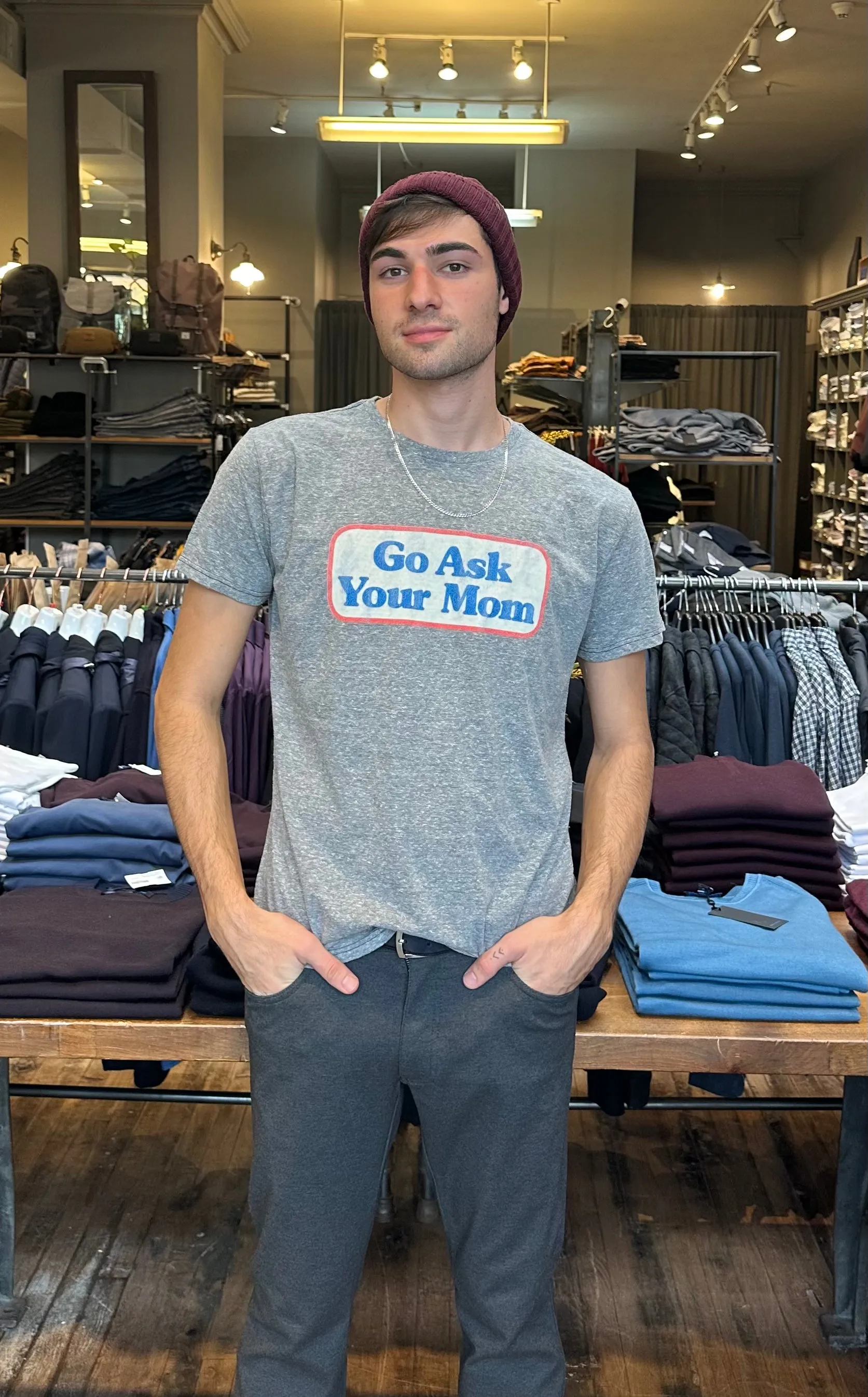 Go Ask Your Mom Streaky Grey T Shirt Comfy Vibes