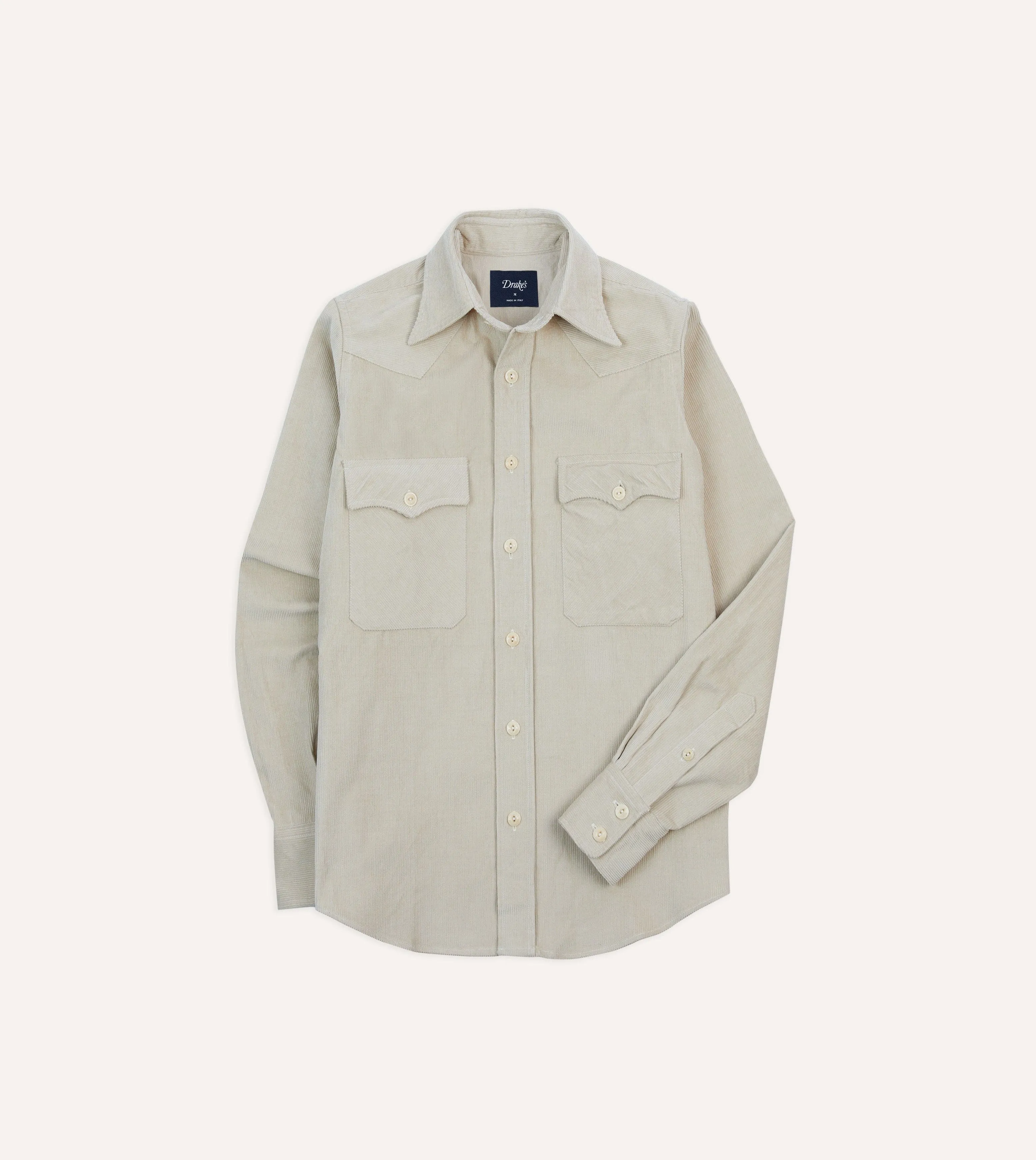 Trendy Look Ecru Corduroy Two-Pocket Western Shirt