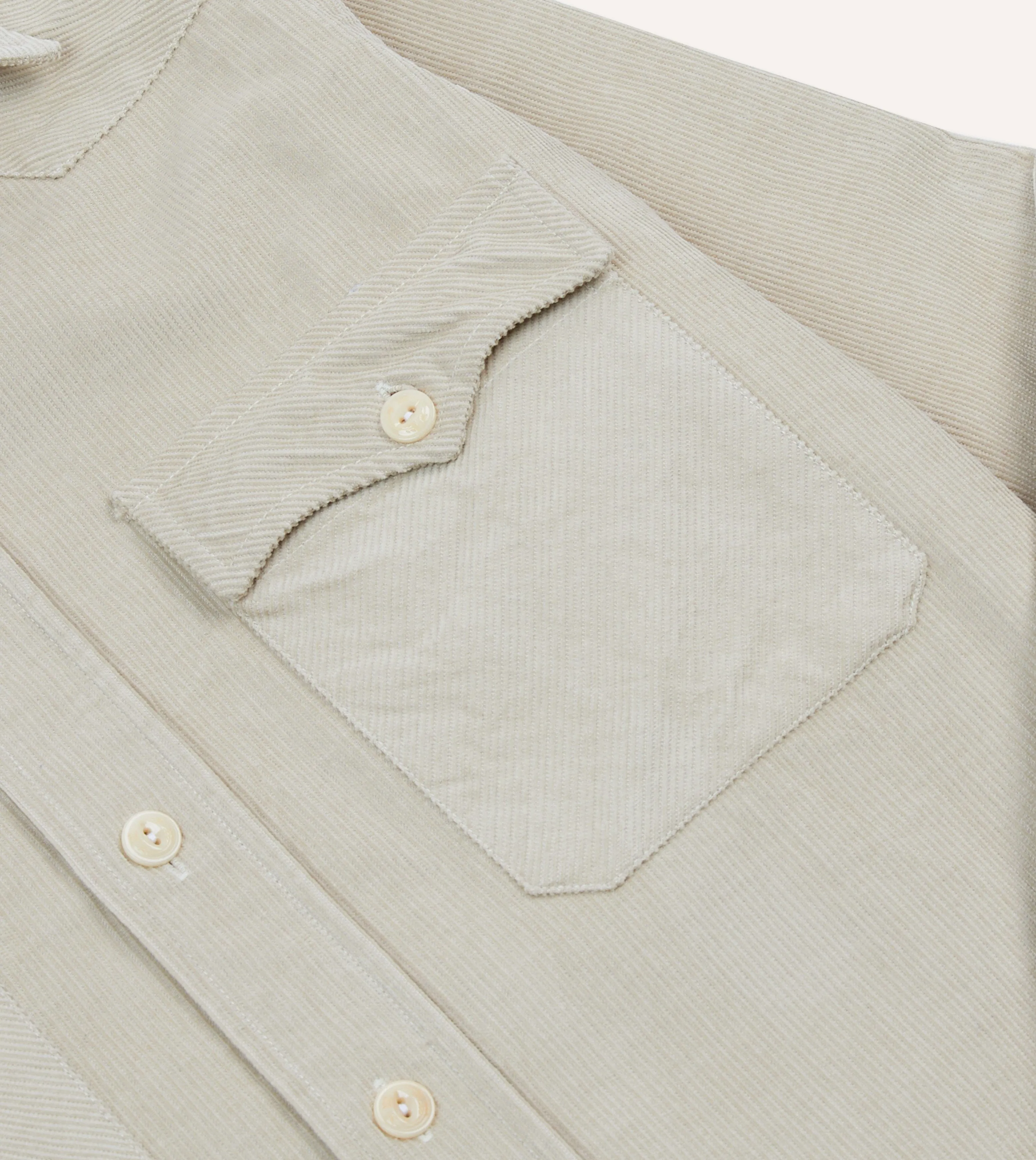 Neutral Colors Ecru Corduroy Two-Pocket Western Shirt