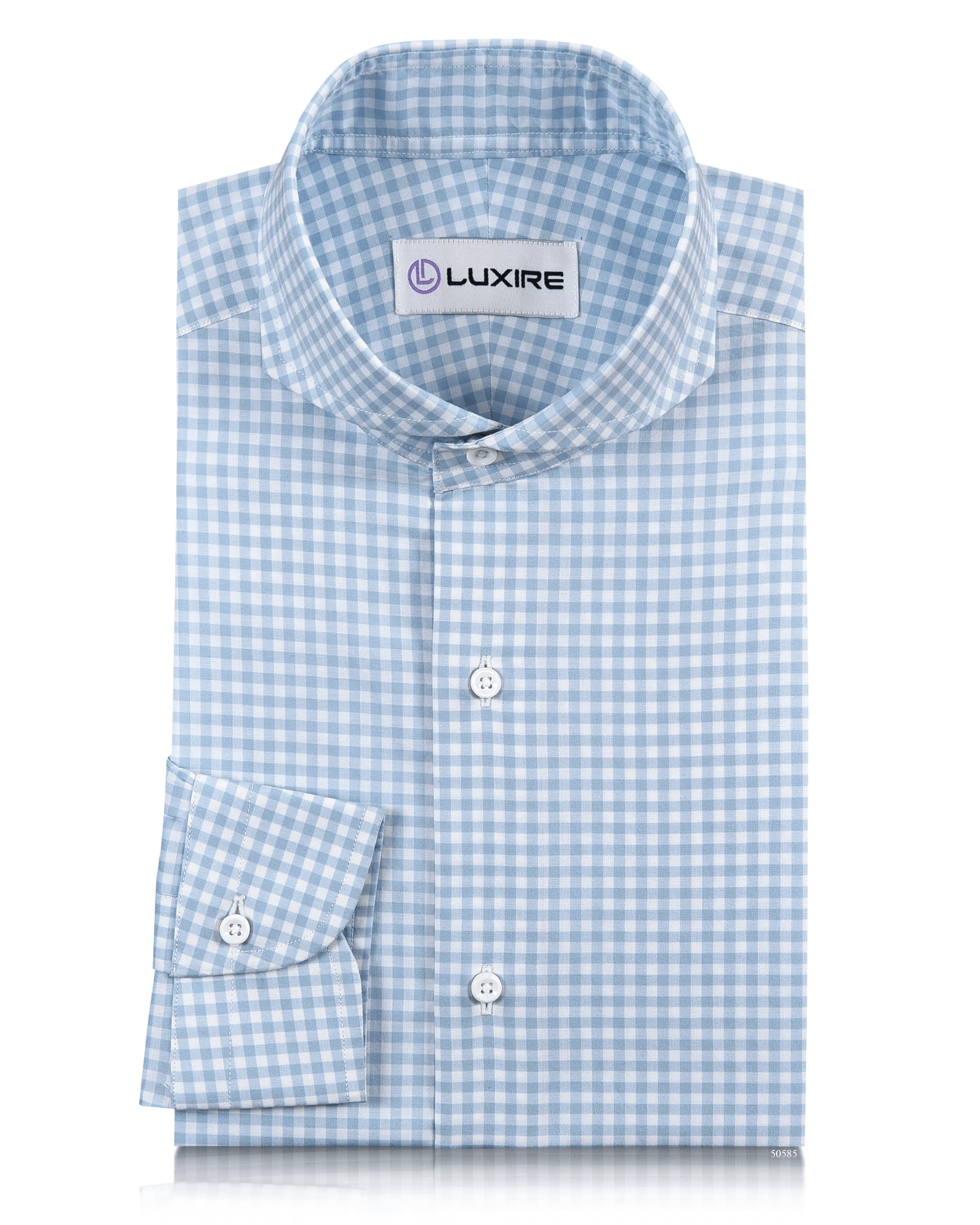 Comfort Design Everyday Look Soft Light Baby Blue Mini Gingham Shirt