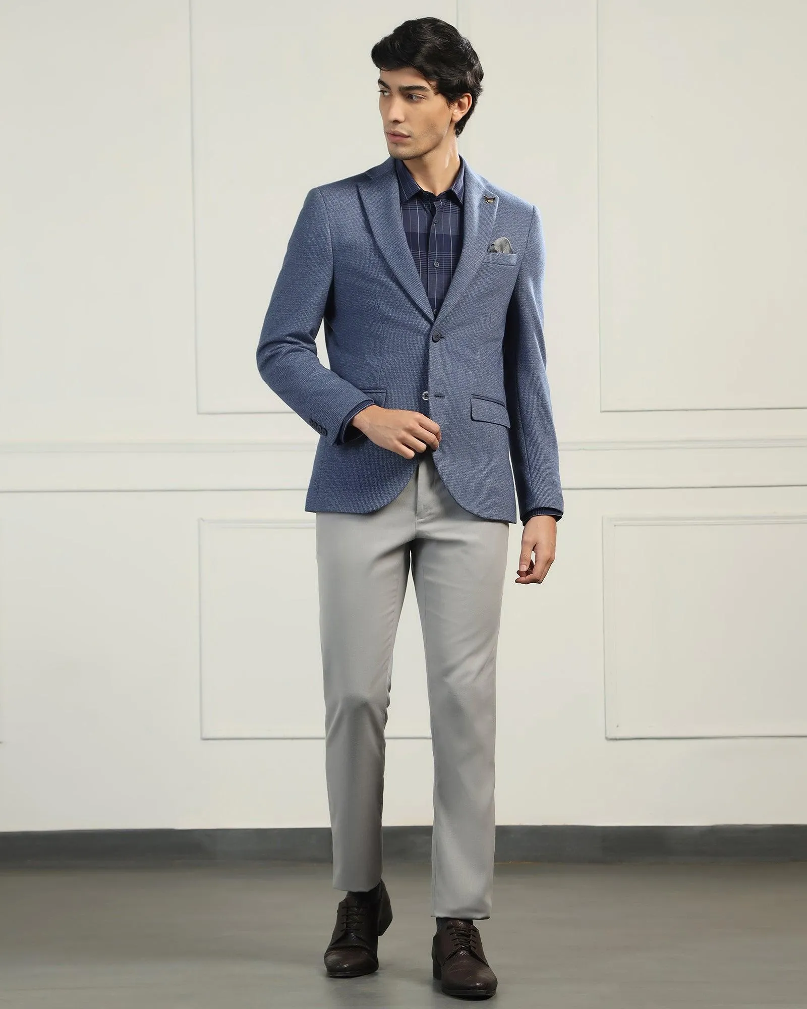 Windproof Design Luxe Formal Blue Textured Blazer - Baleno
