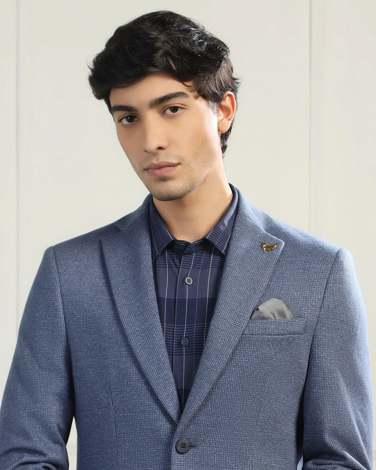 Refined Style Luxe Formal Blue Textured Blazer - Baleno