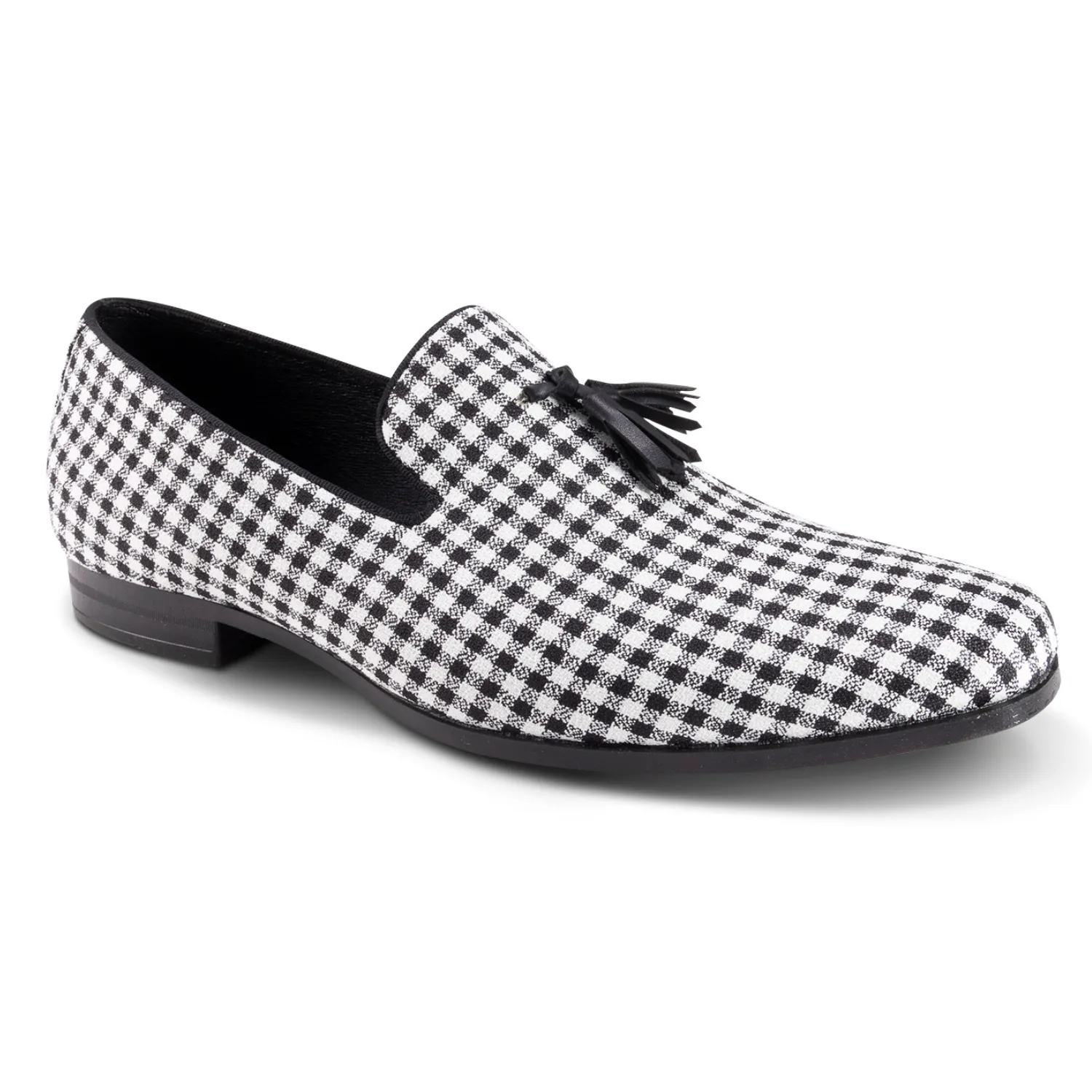 Breathable Material Blotchy Collection: Montique Black Checkered Tassel Loafer Fashion Shoes S2367