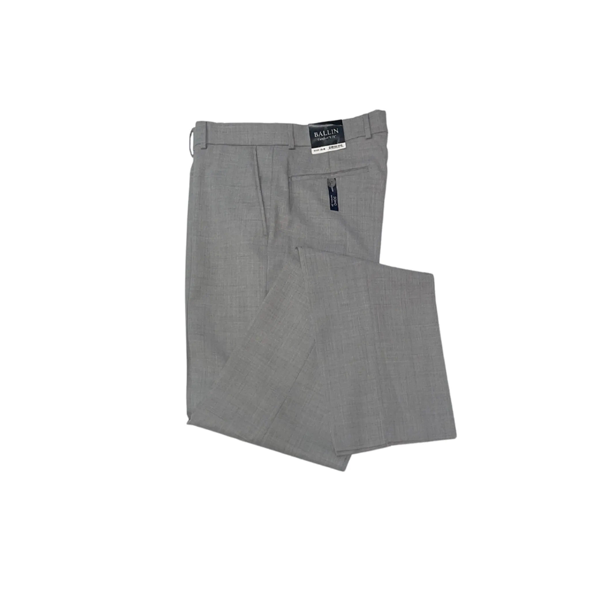 No Sagging Flexible Comfort Wear Ballin Modern Fit Super 120's Wool 4 Harness Serge Flat Front Pant in Light Grey