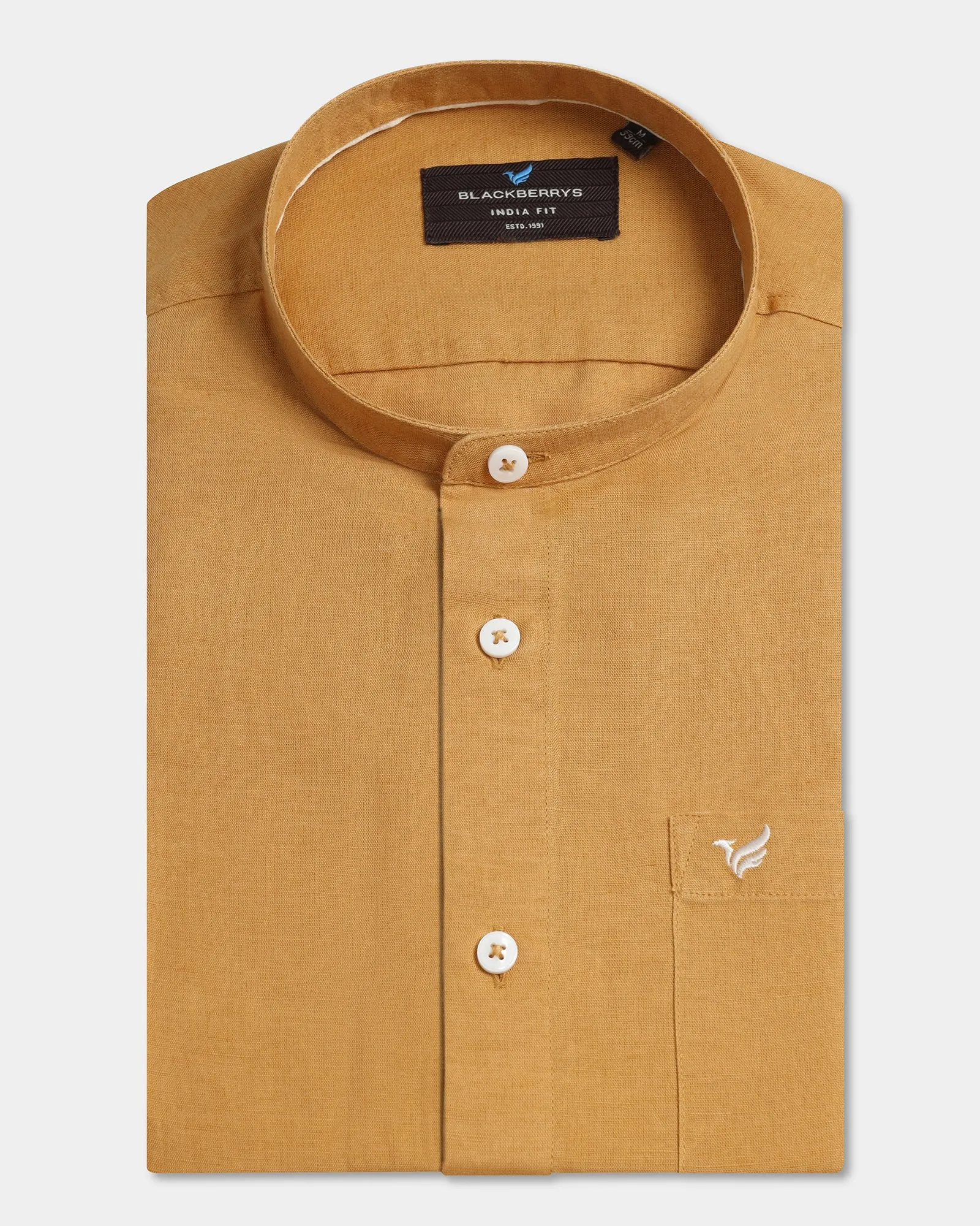 Yellow Linen Solid Shirt - Salmon Unisex style Summer Camp