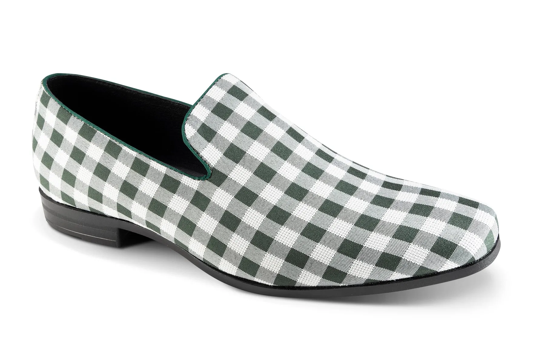 Vintage Charm Collection: Montique Emerald Checkered Loafer Fashion Shoes S-2421 Even Guard Support System