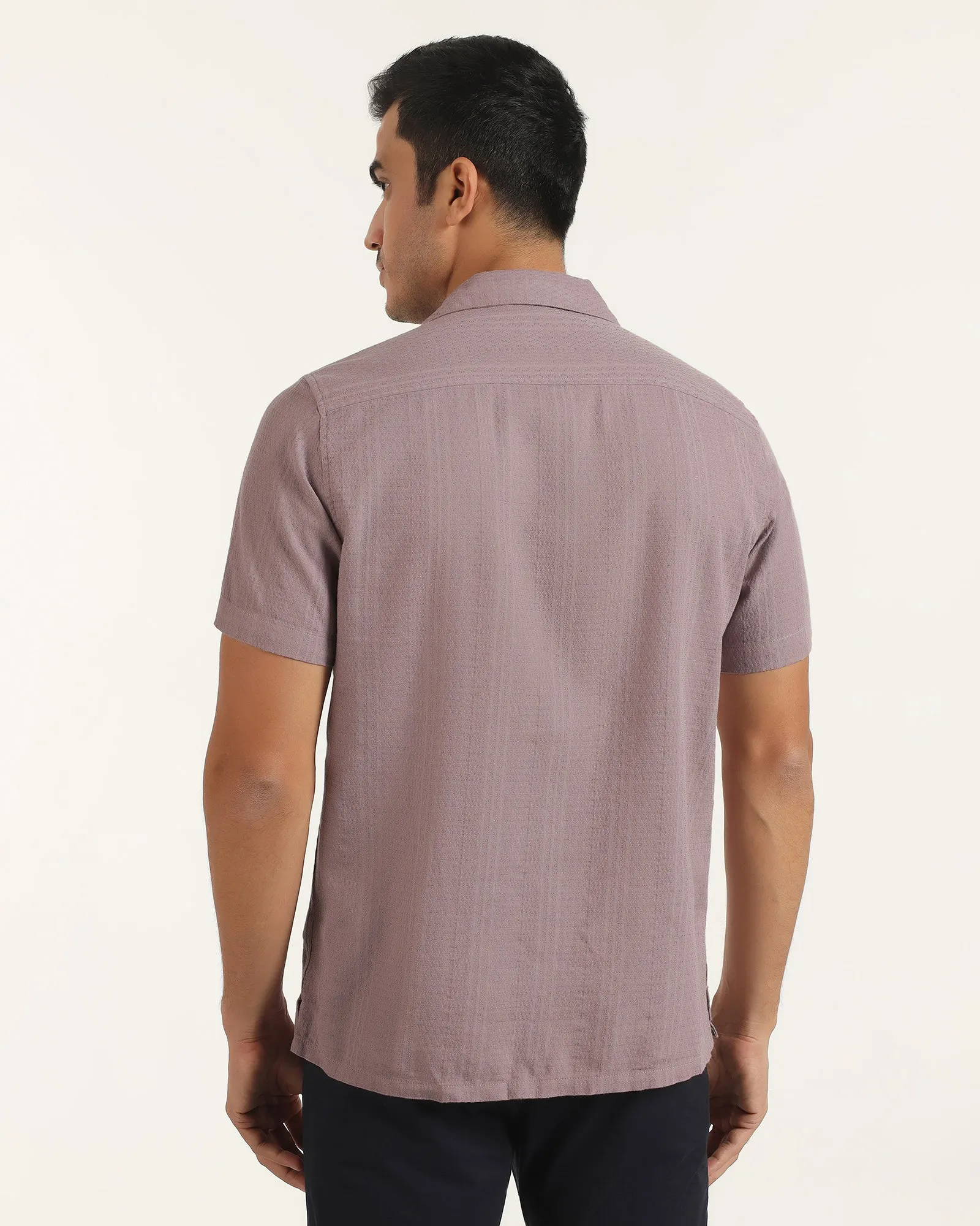 Wrinkle Resistant Finish Casual Half Sleeve Pink Textured Shirt - Elister