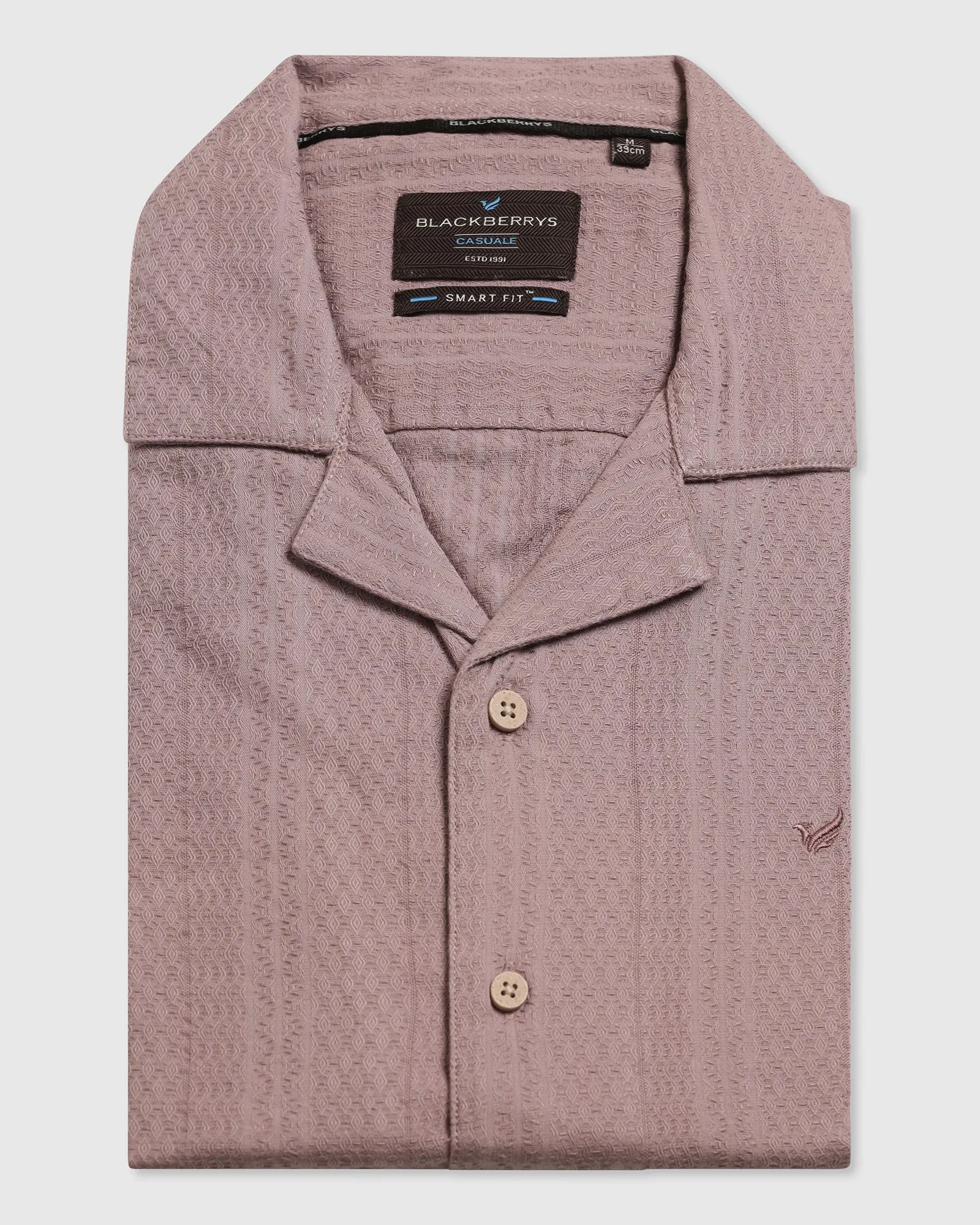 Casual Half Sleeve Pink Textured Shirt - Elister Button front