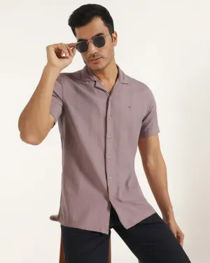 Casual Half Sleeve Pink Textured Shirt - Elister Contrast Stitch