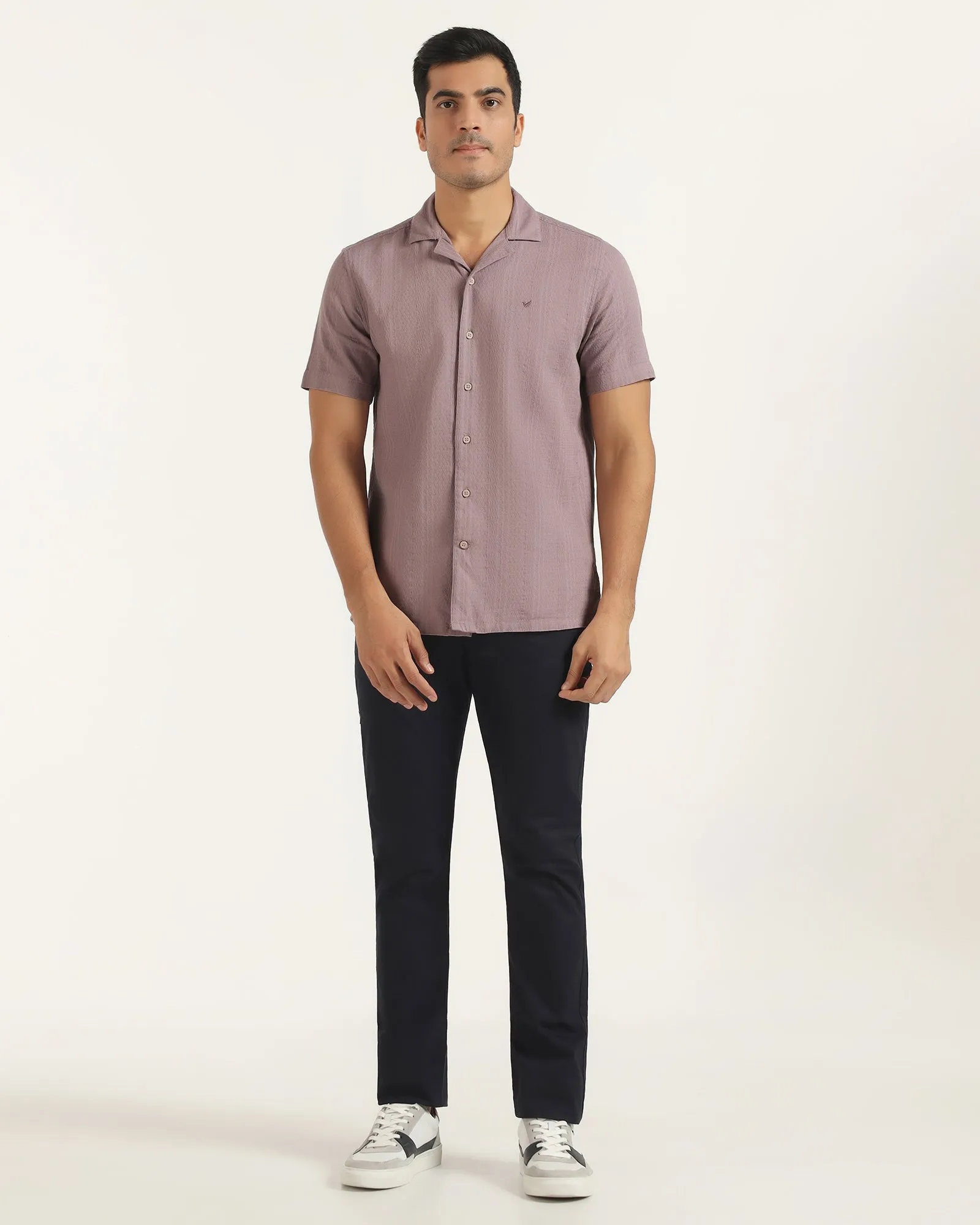 Beach Attire Mesh Insert Casual Half Sleeve Pink Textured Shirt - Elister