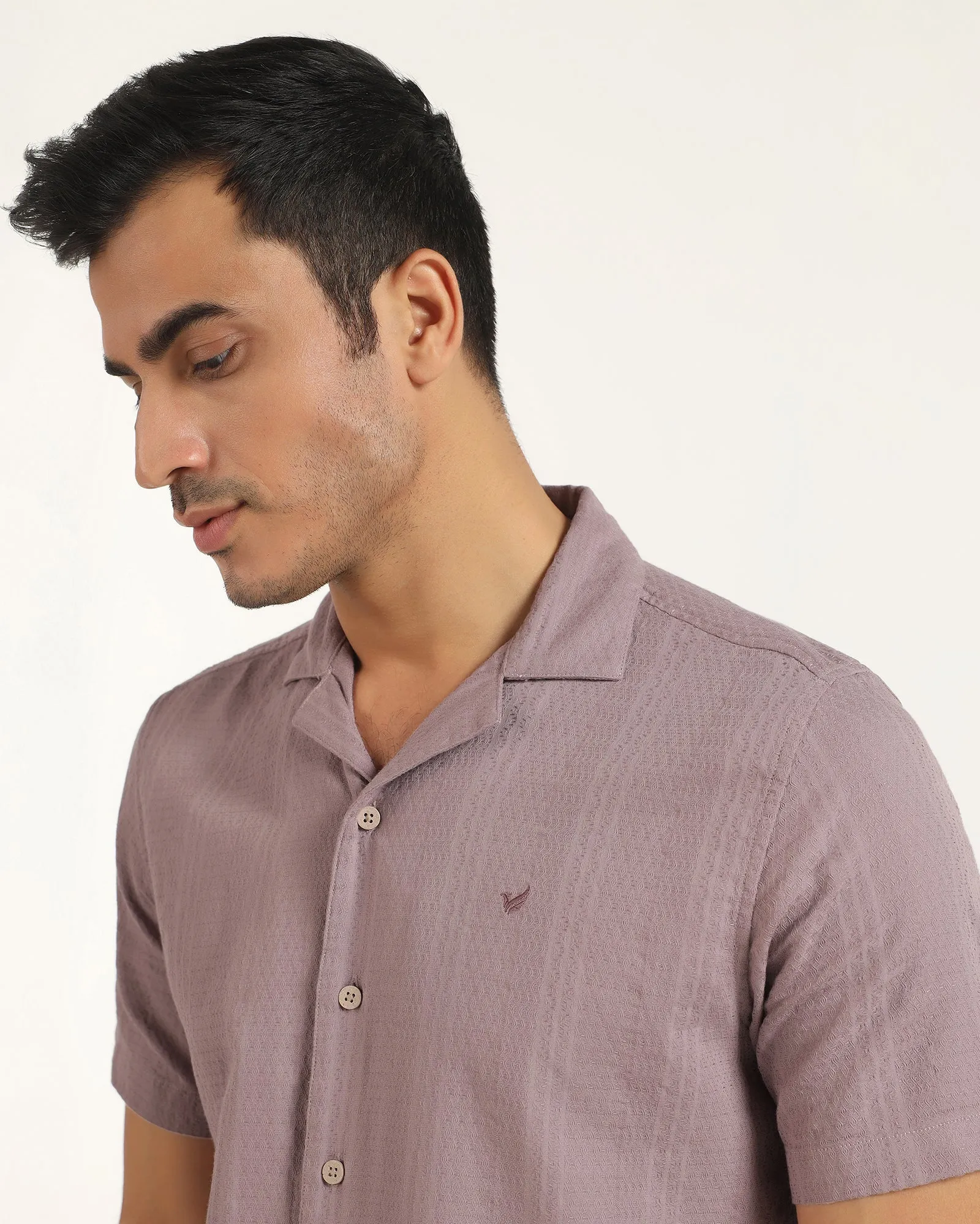 Country Charm Casual Half Sleeve Pink Textured Shirt - Elister