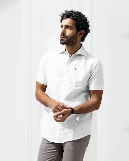 Linen Casual Half Sleeve White Solid Shirt - Salmon Eco friendly materials Smooth zipper closure