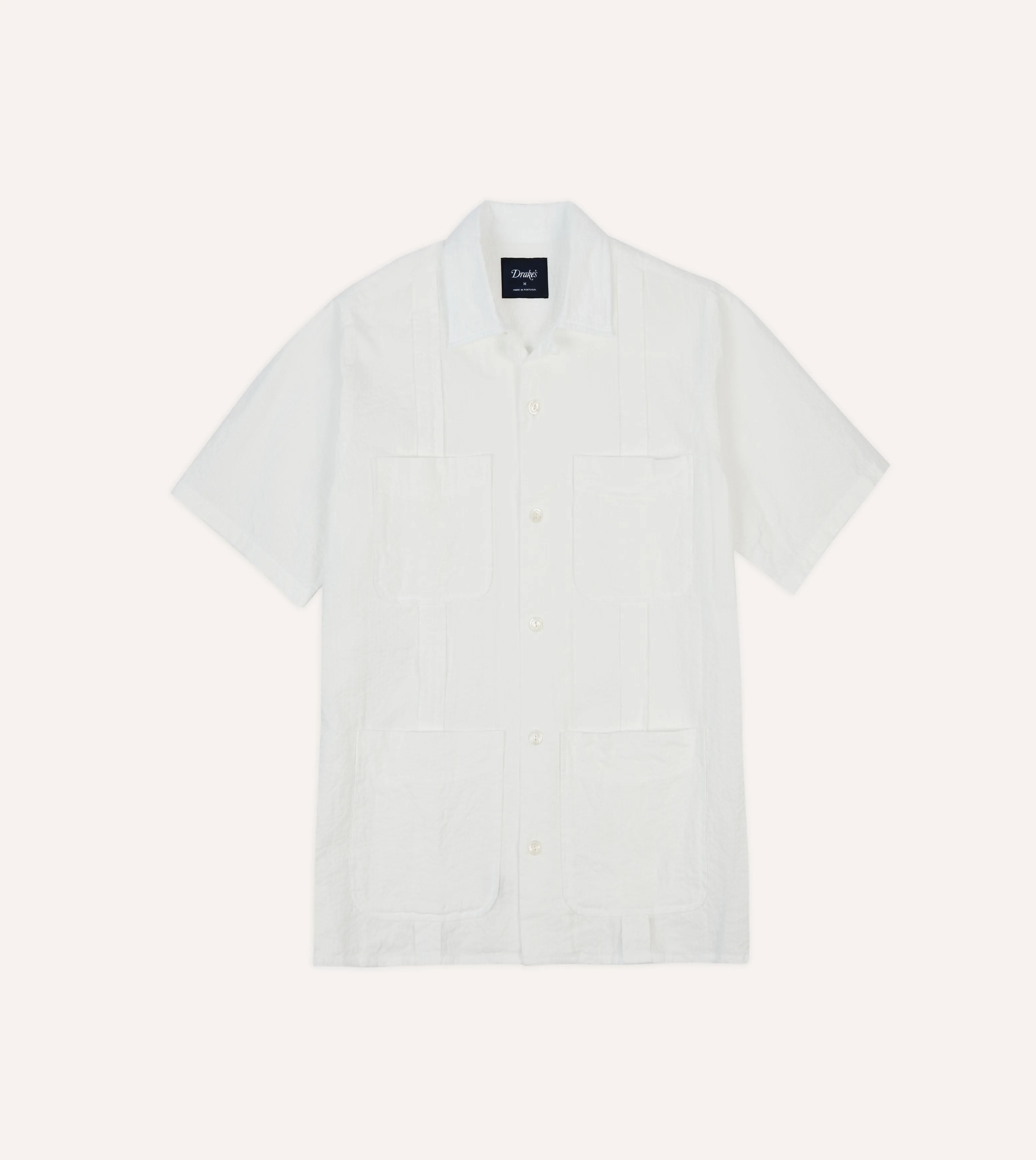 Advanced Moisture Management White Cotton-Linen Short Sleeve Cuban Shirt
