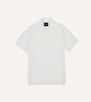 Advanced Moisture Management White Cotton-Linen Short Sleeve Cuban Shirt