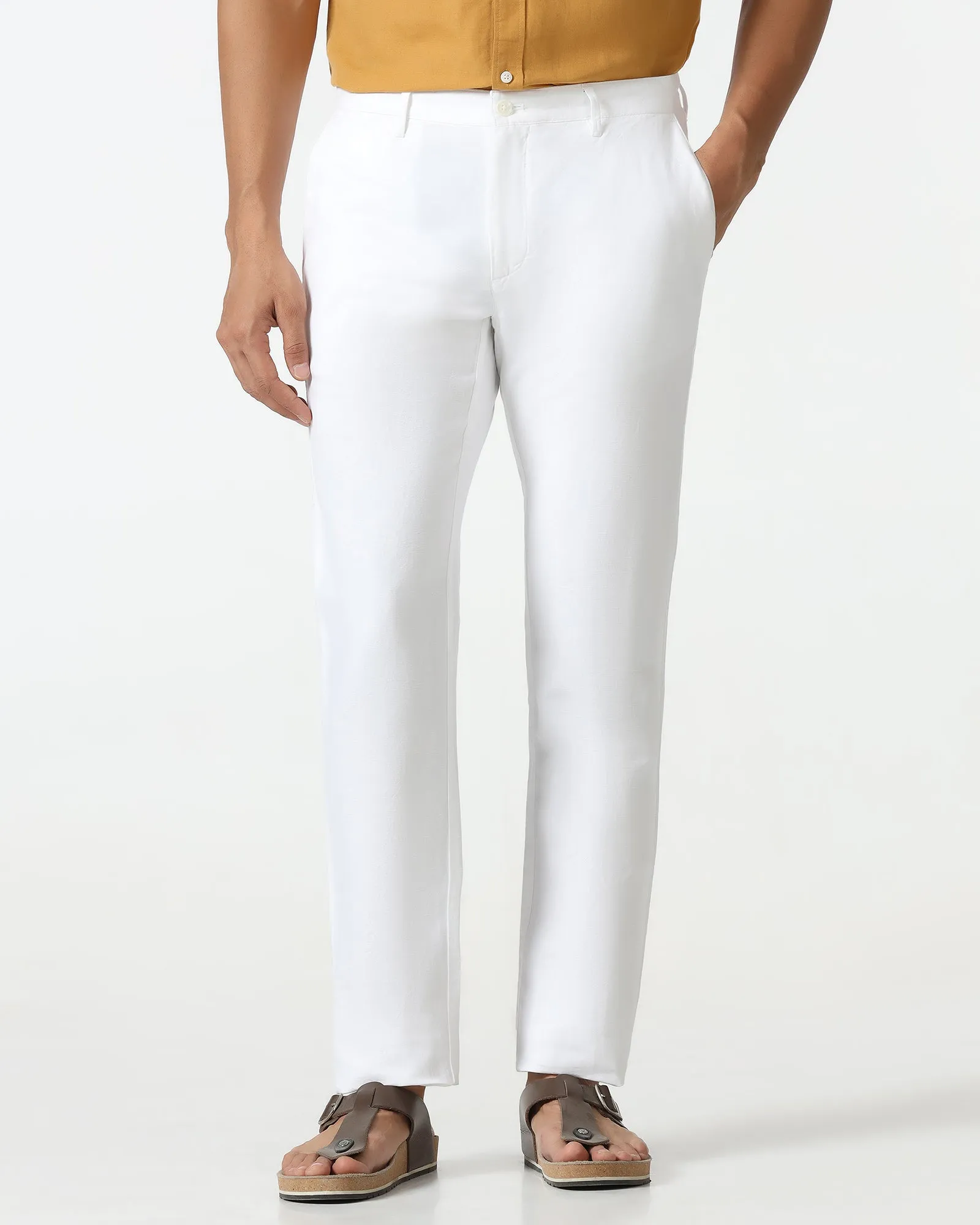 Layered Style TaglessDesign White Linen Solid Khakis - Kinsley