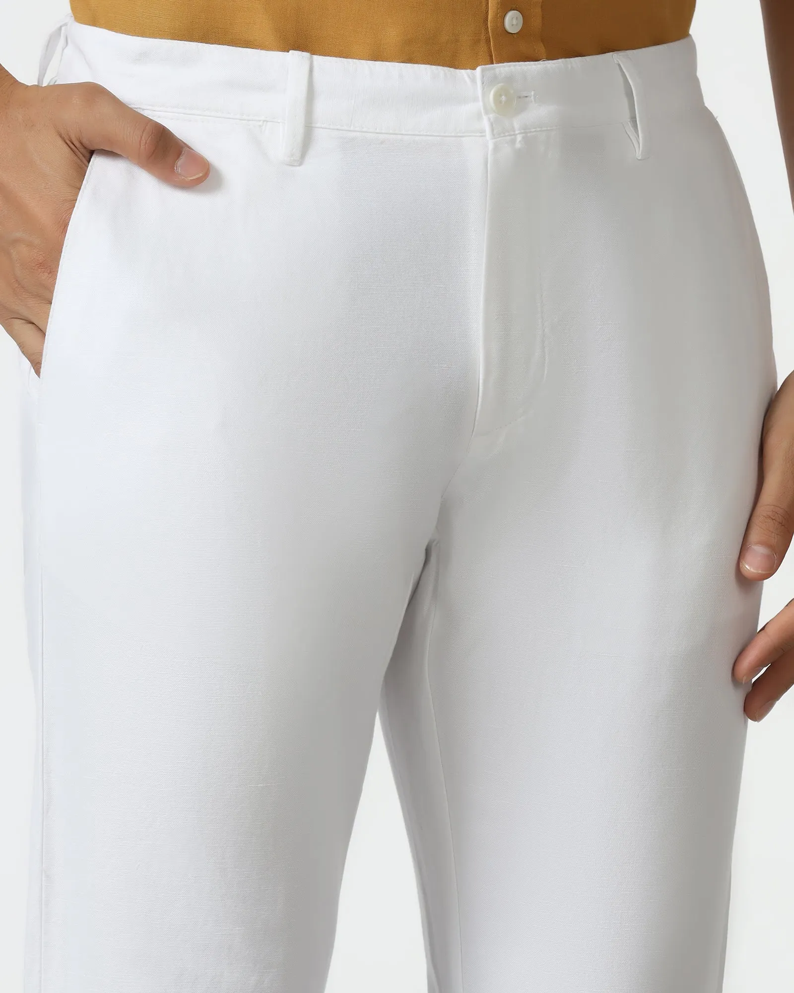 Outdoor Fit Comfortable fit White Linen Solid Khakis - Kinsley