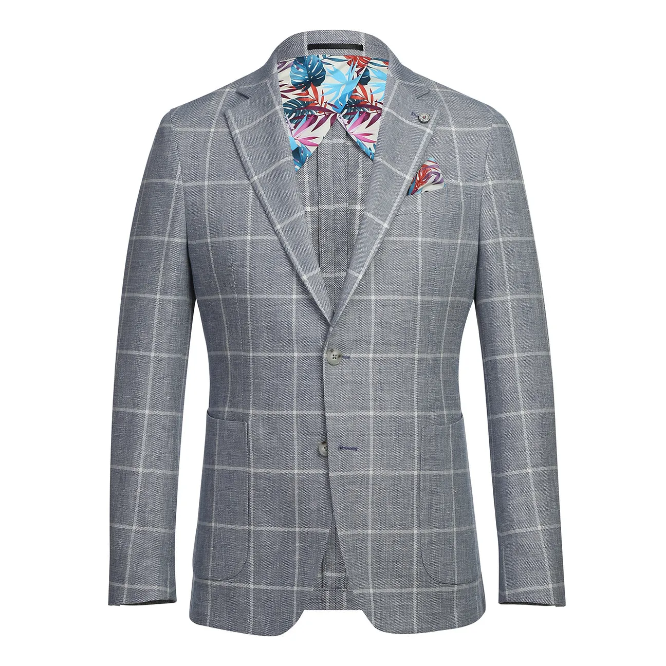 Clean Edge Piece Pellagio Blue White Men's Half Canvas Blazer PS24-7