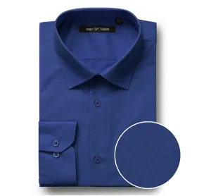 VERNO Royal Blue Classic/Regular Fit Long Sleeve Spread Collar Dress Shirt TC635 Quick Dry Technology Neutral Toned Stitching
